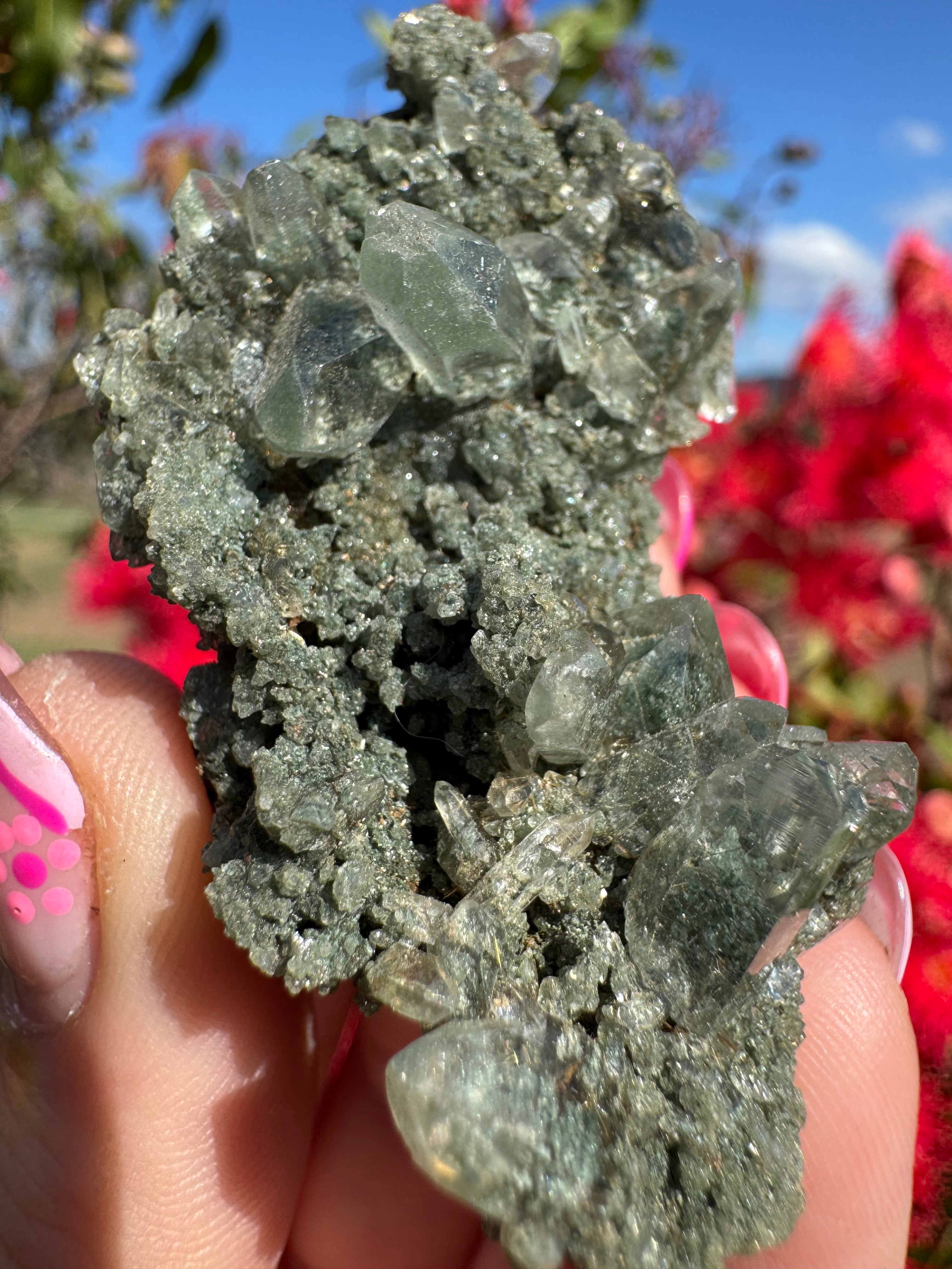 Himalayan Quartz with Chlorite and Rutile Inclusions Cluster