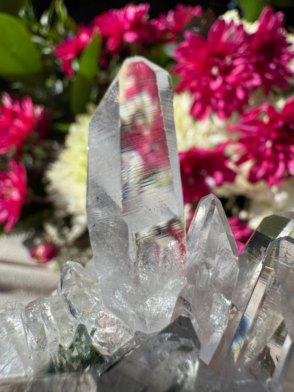 Himalayan Pink Lithium Quartz with Chlorite Inclusions Cluster