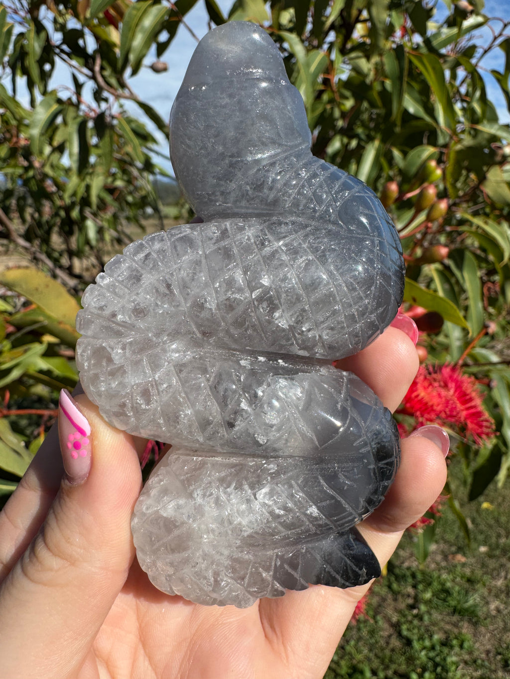 Volcanic Agate Snake Carving