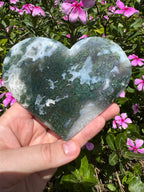 Moss Agate Heart on Stand - High Quality