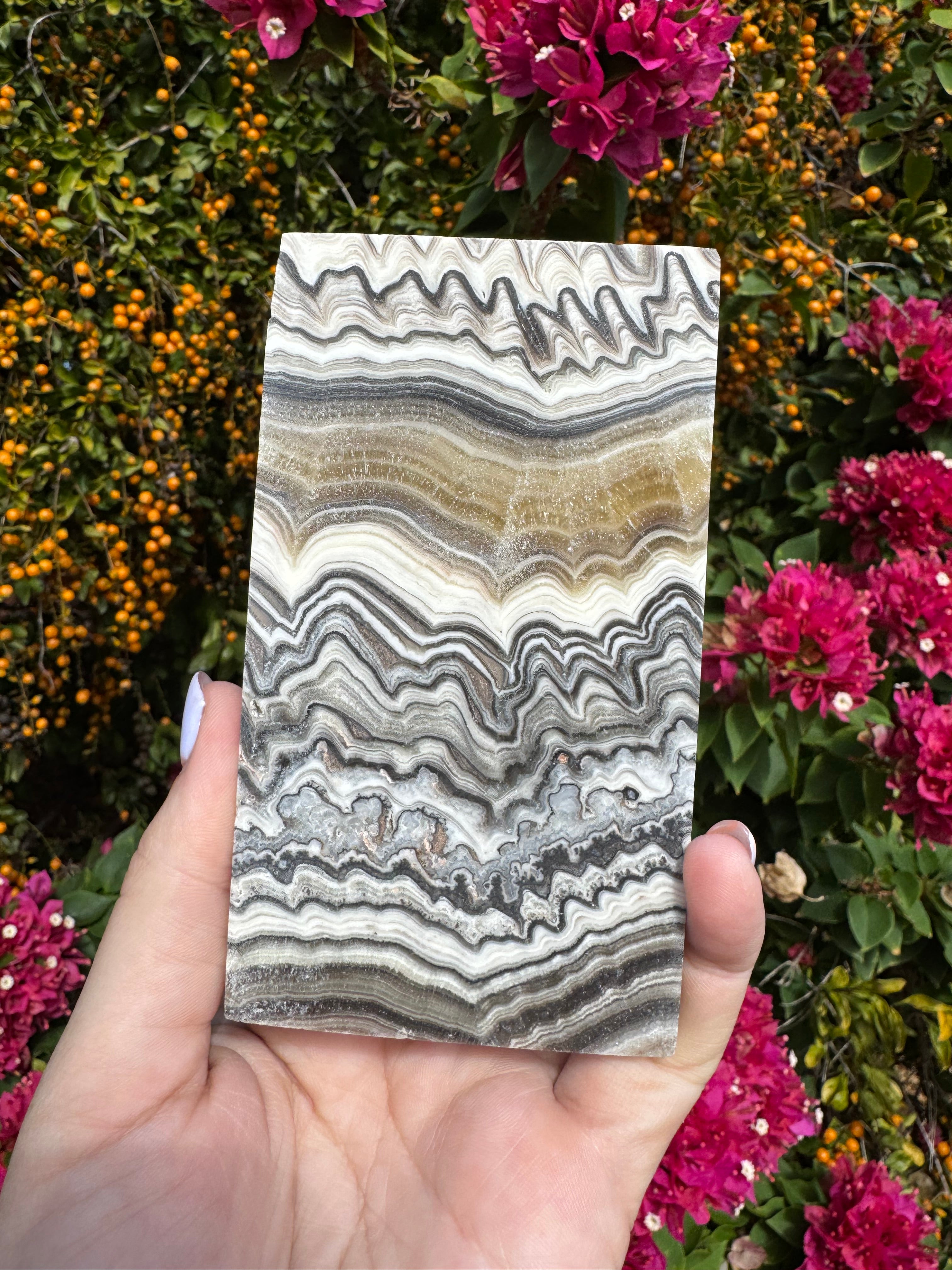 Zebra Calcite Slice With Stand
