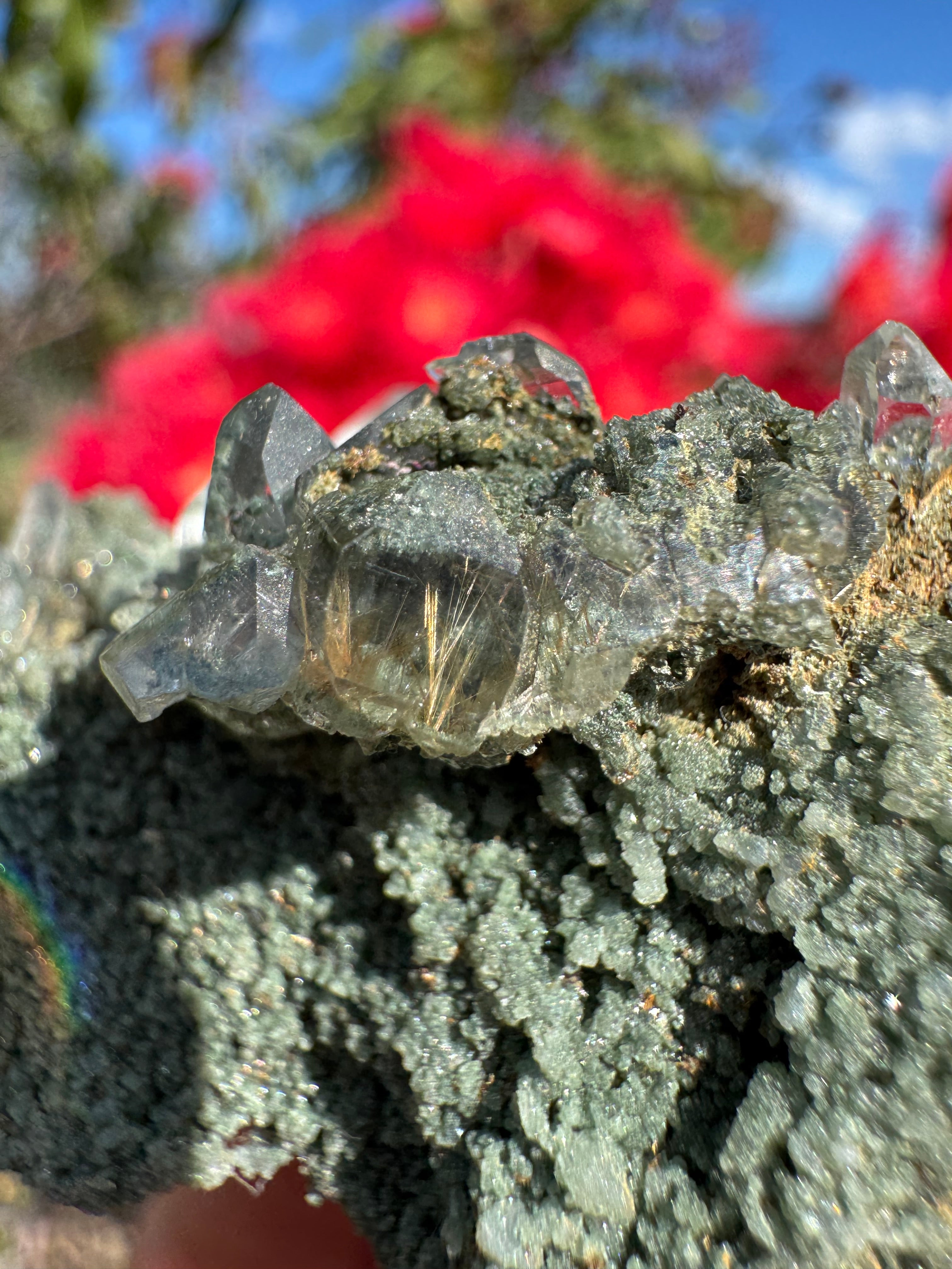 Himalayan Quartz with Chlorite and Rutile Inclusions Cluster