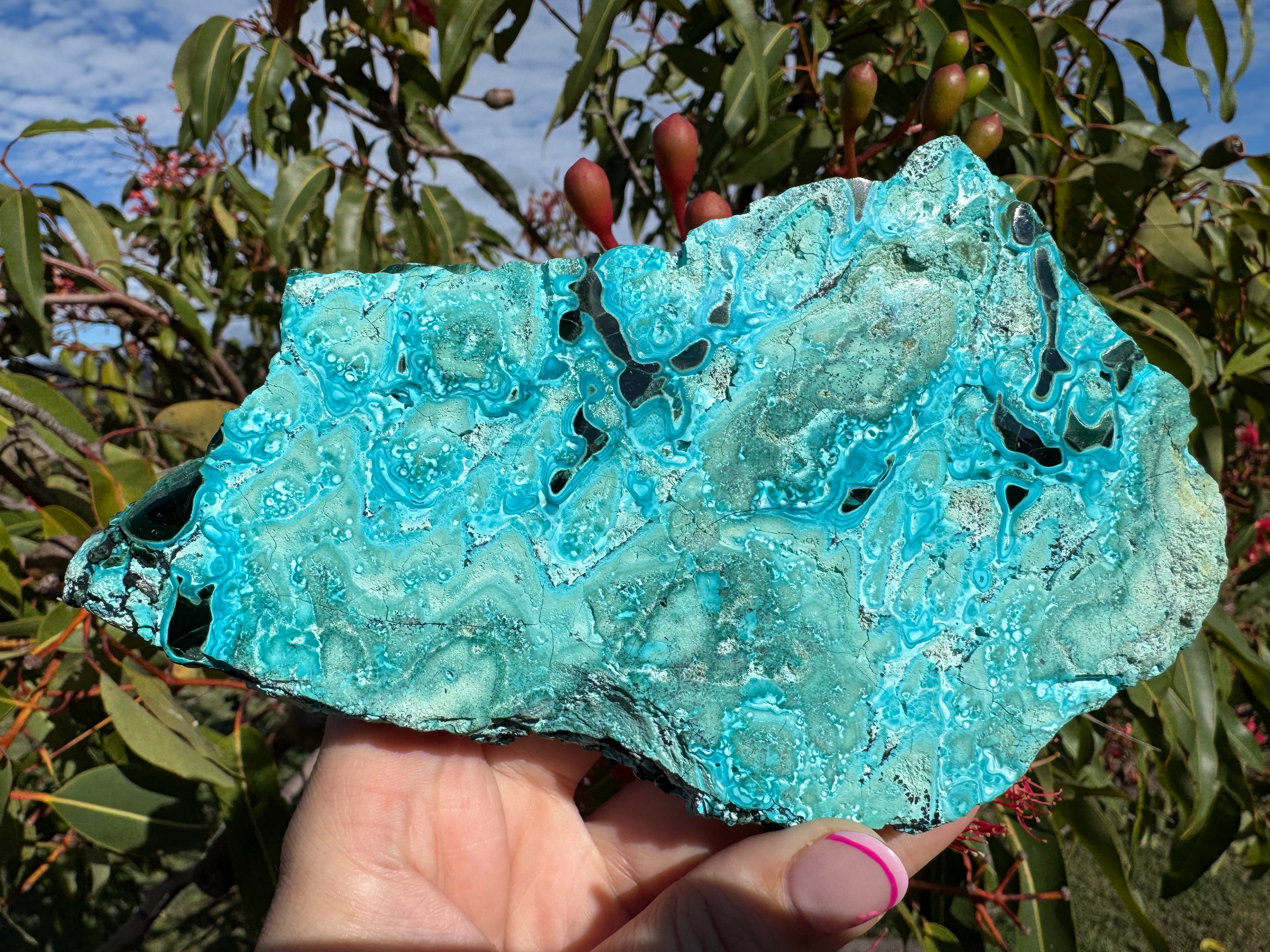 Chrysocolla and Malachite Polished Slice with Stand