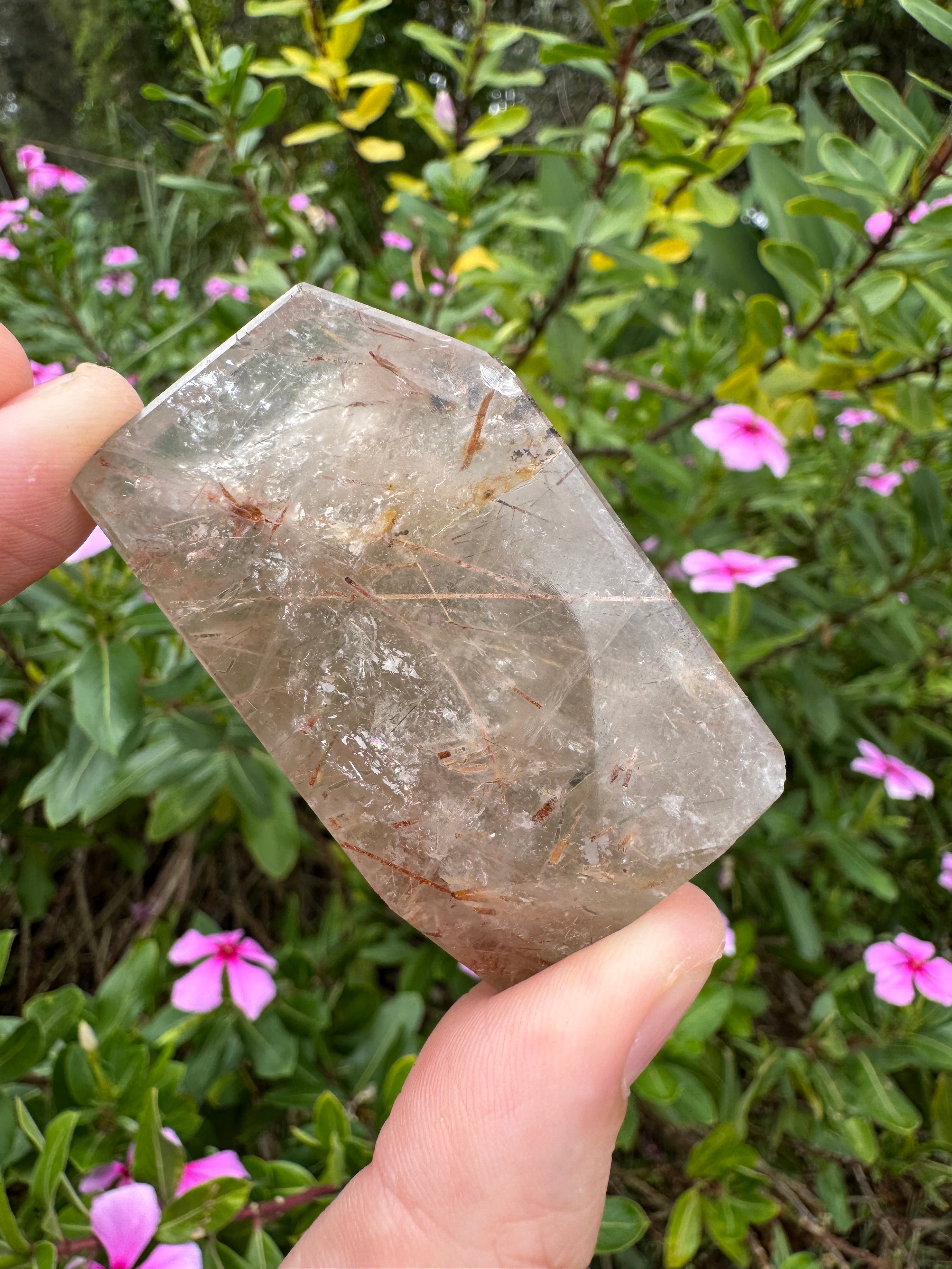 Red And Gold Copper Rutile in Quartz Freeform