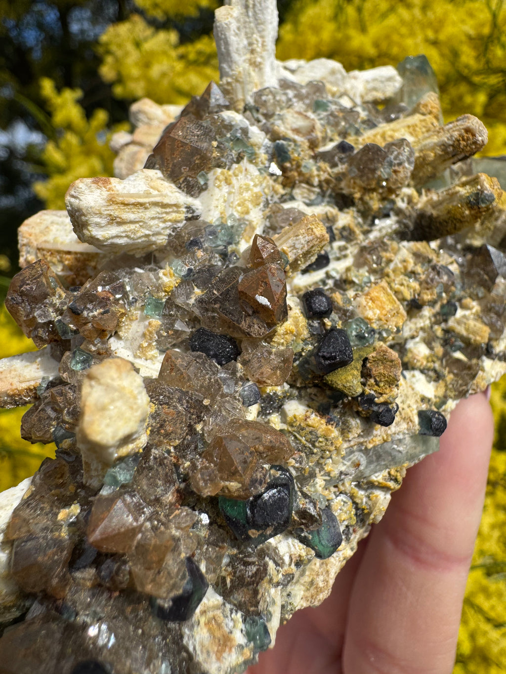 Aquamarine with Feldspar, Fluorite and Quartz on Matrix