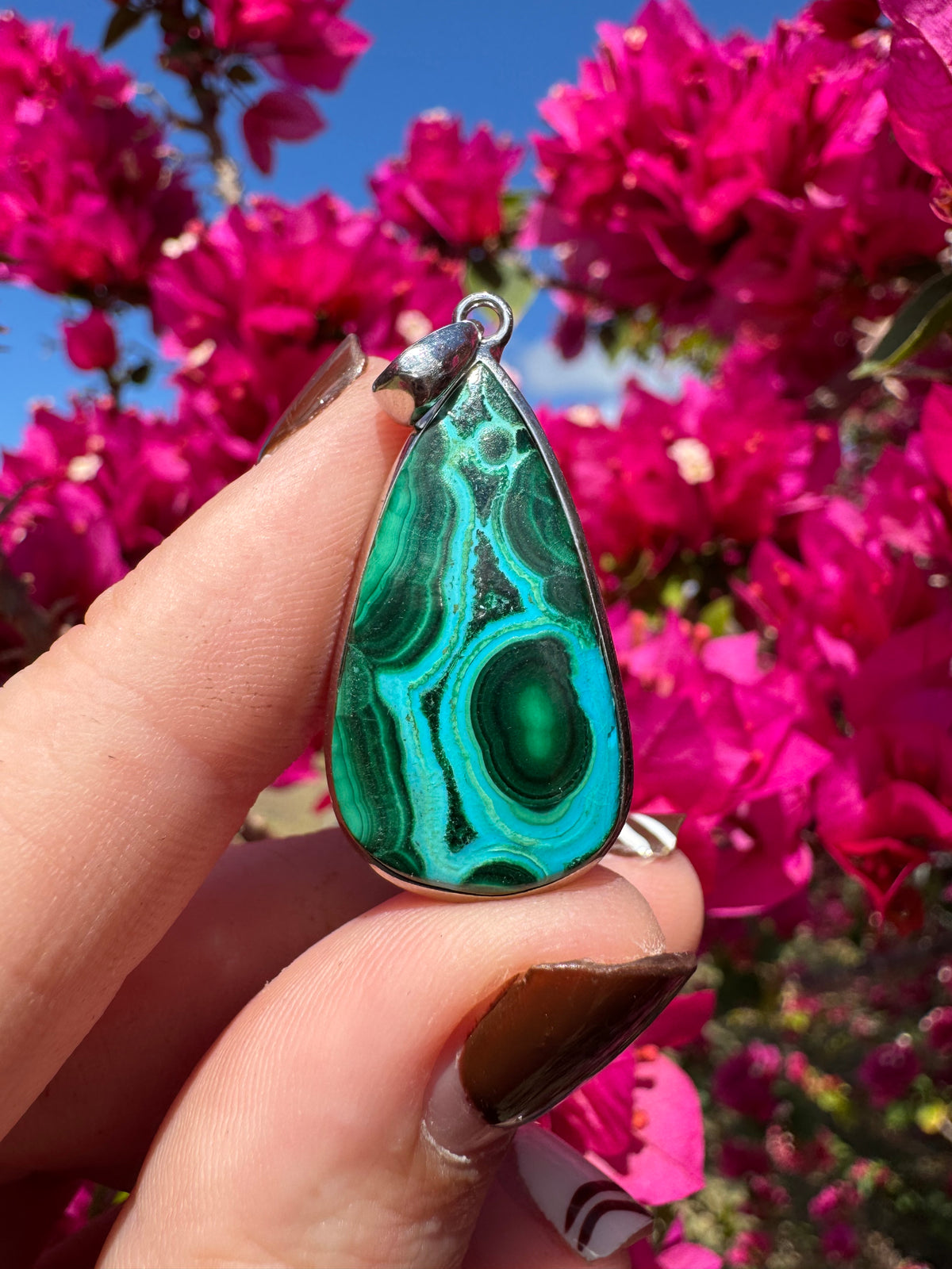 Sterling Silver Pendant - Malachite And Chrysocolla