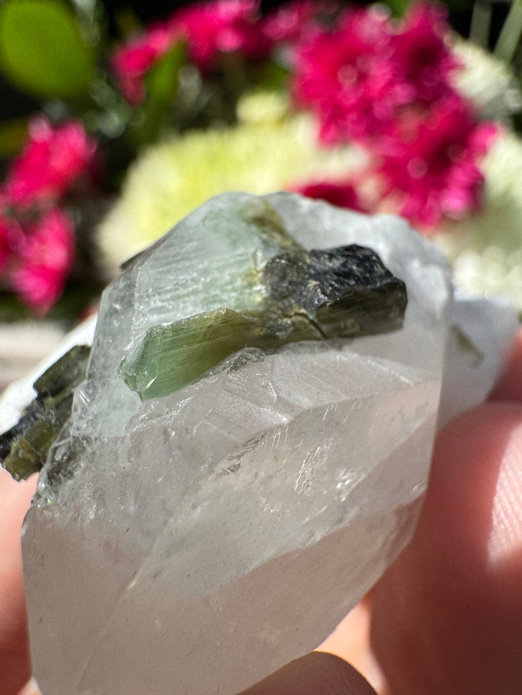 Green Tourmaline In Quartz With Sugar Quartz Coating