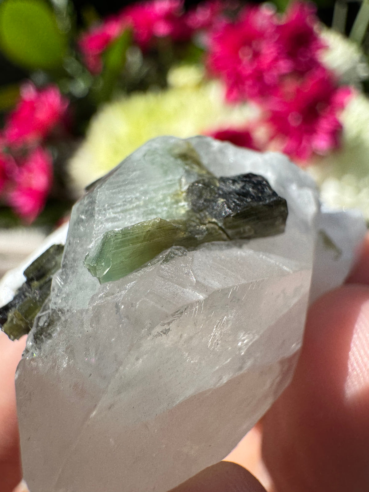 Green Tourmaline In Quartz With Sugar Quartz Coating