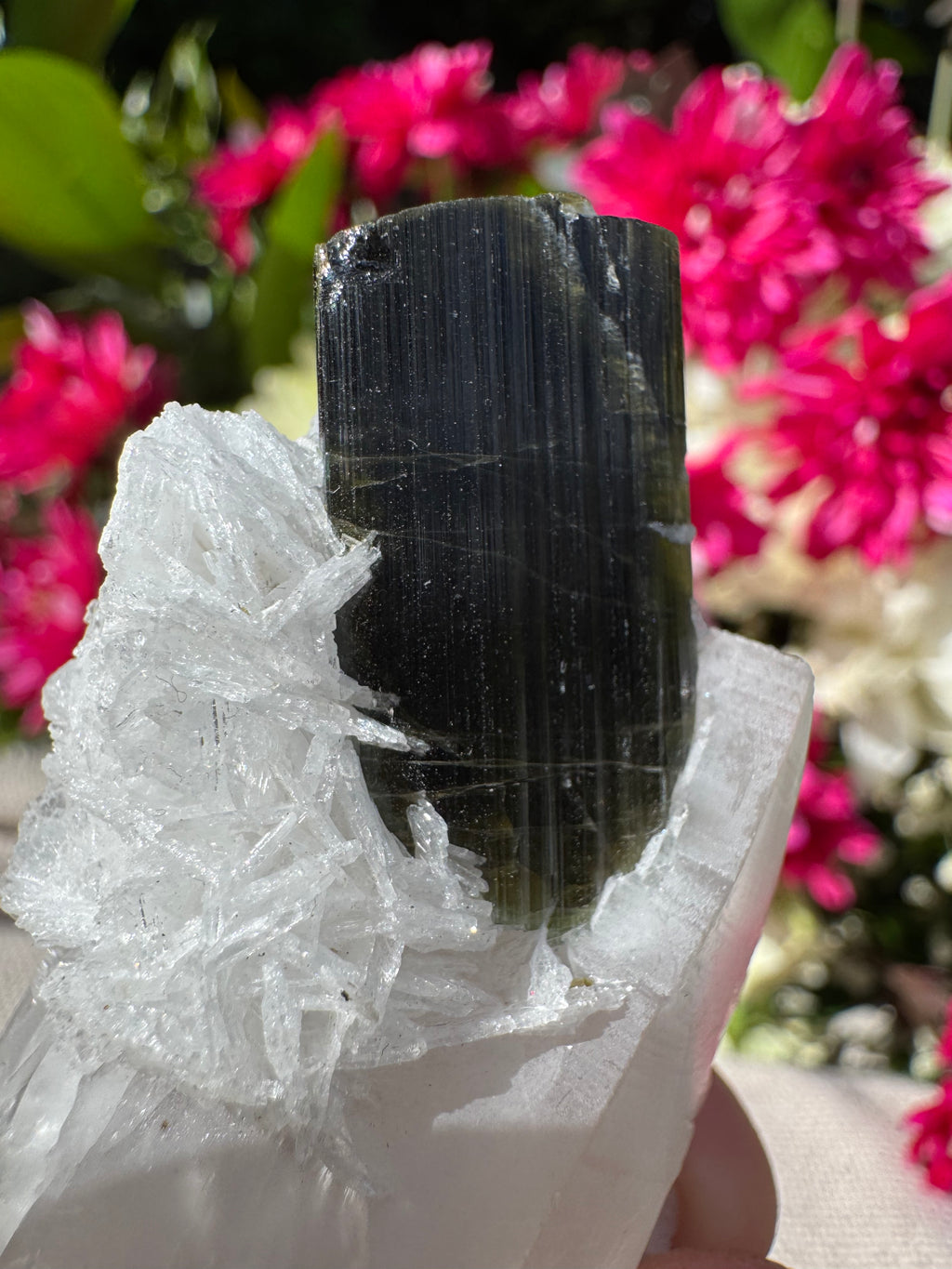 Green Tourmaline In Quartz With Sugar Quartz Coating