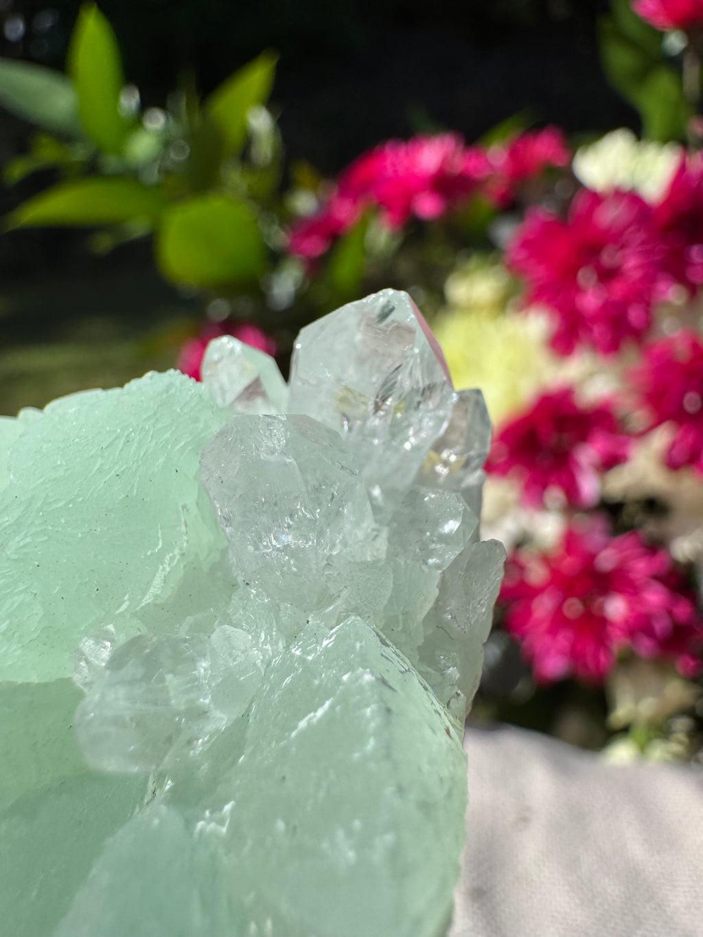 Quartz On Botryoidal Prehnite with Black Tourmaline Specimen