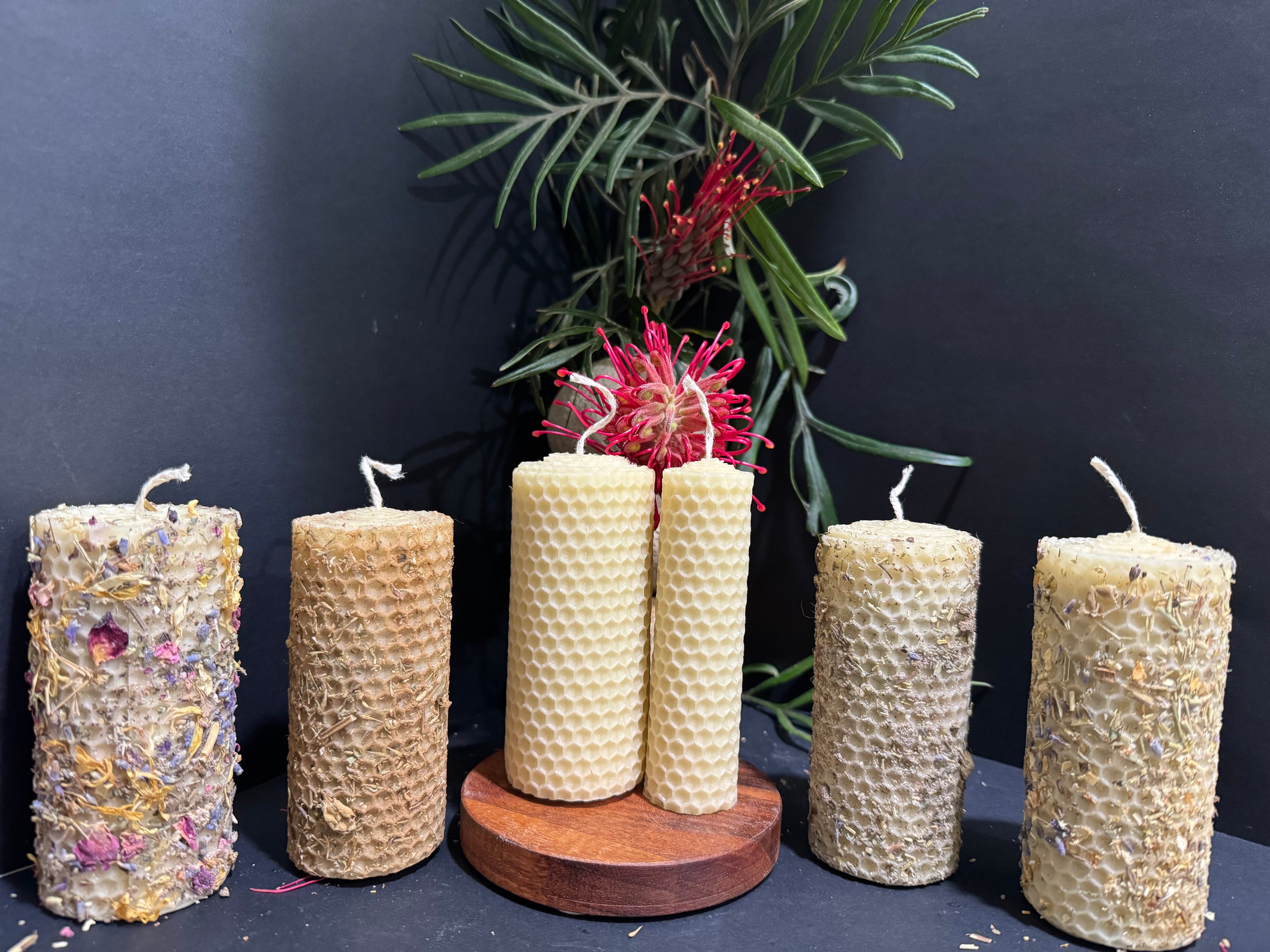 Handrolled Beeswax Intention Pillar Candle - Undressed