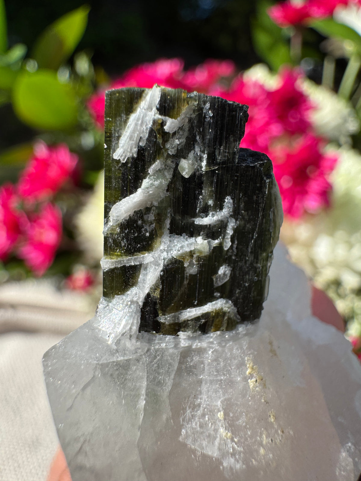 Green Tourmaline In Quartz With Sugar Quartz Coating