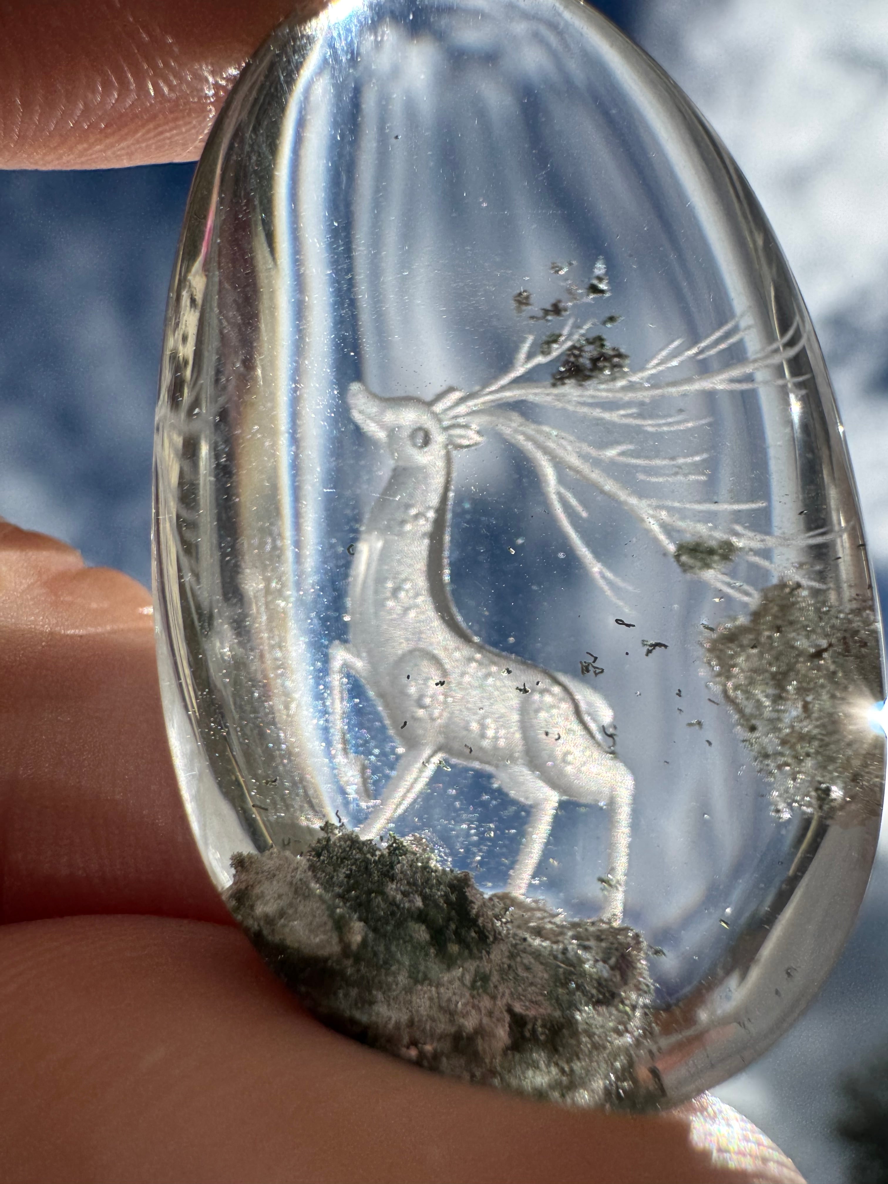 Premium Garden Quartz Deer Scene Carving – Collector Display Piece