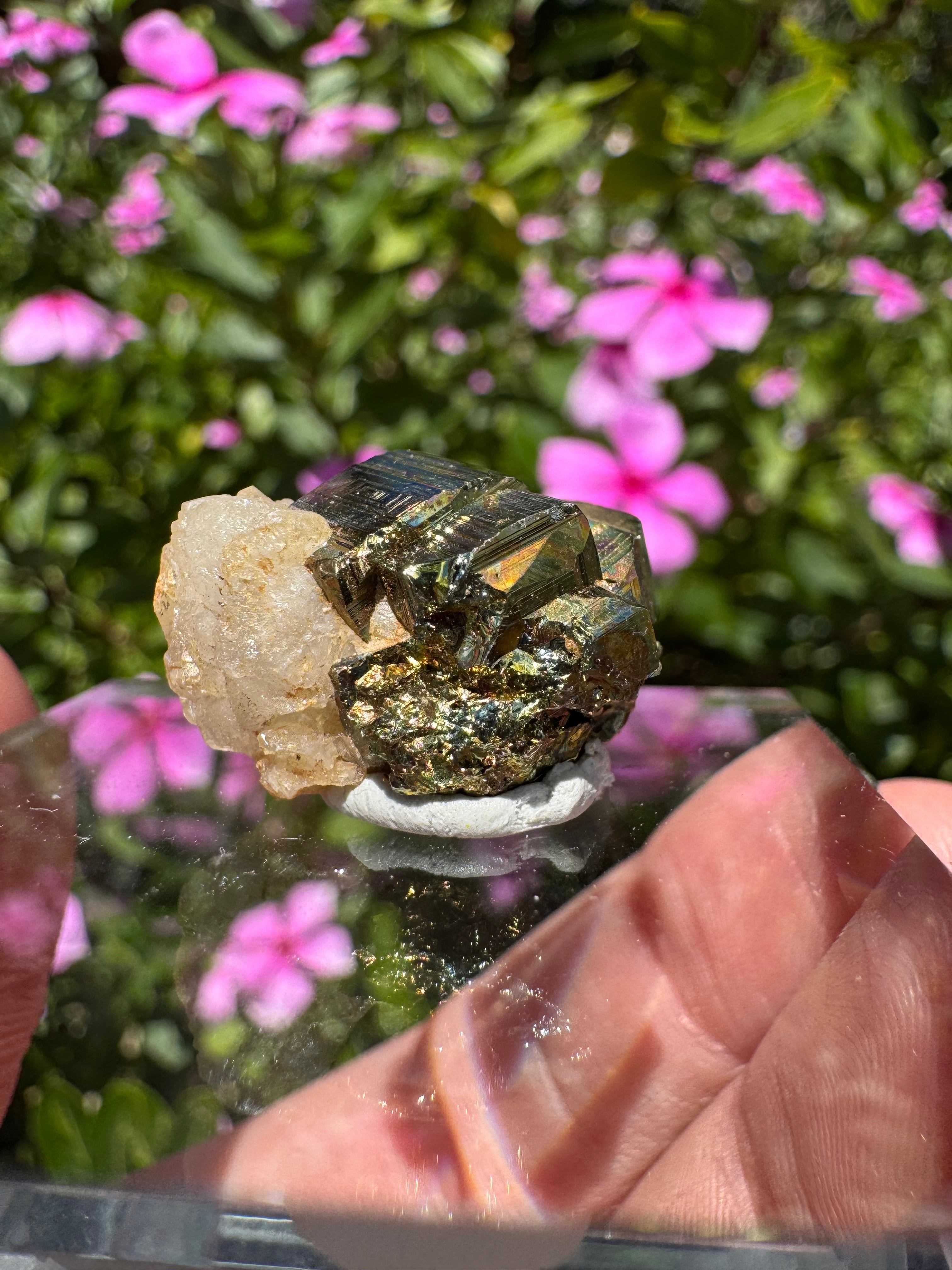 Iridescent Pyrite With Stilbite Cluster - A Grade