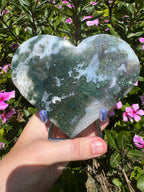 Moss Agate Heart on Stand - High Quality