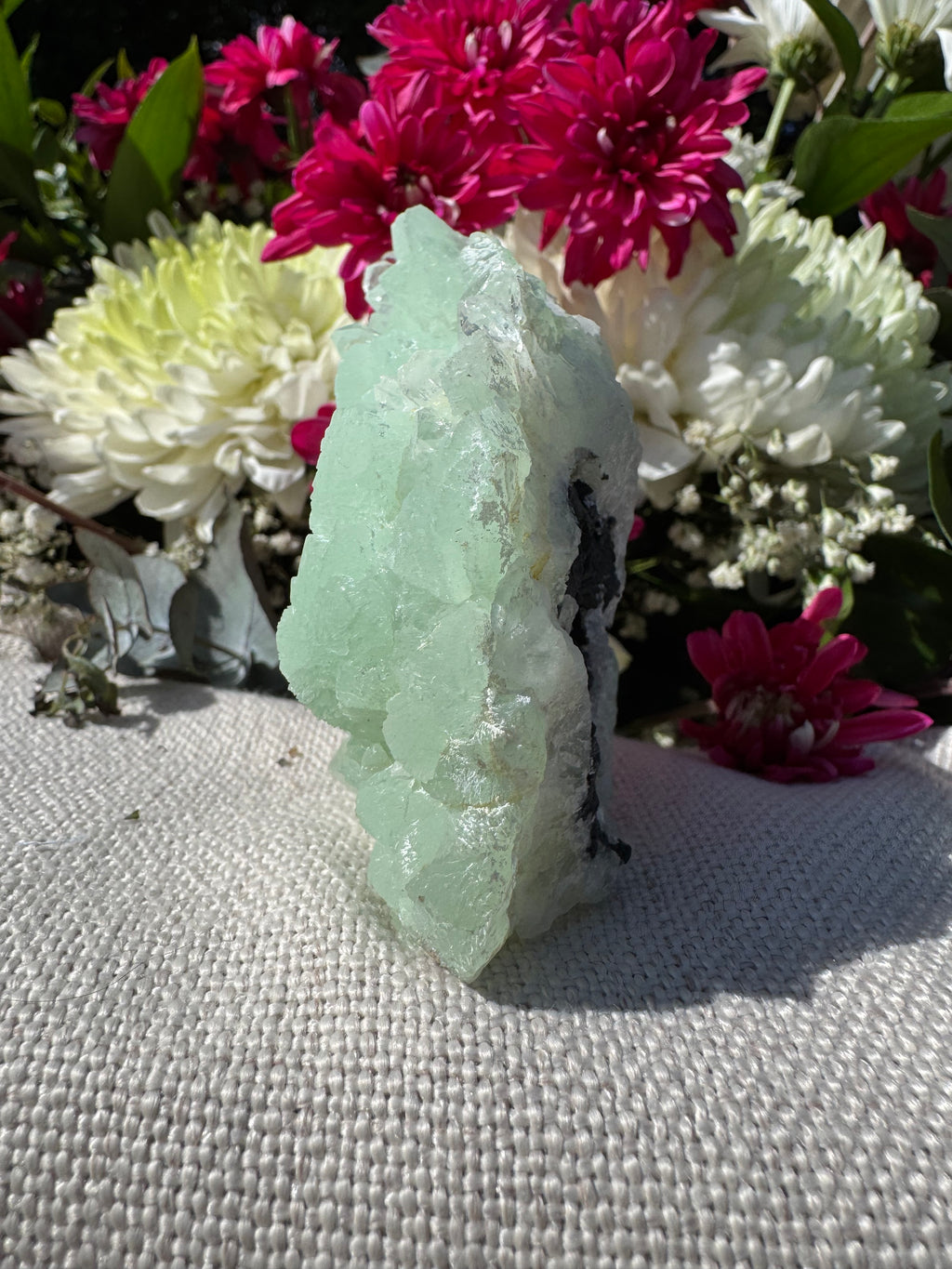Quartz On Botryoidal Prehnite with Black Tourmaline Specimen