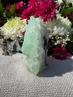 Quartz On Botryoidal Prehnite with Black Tourmaline Specimen