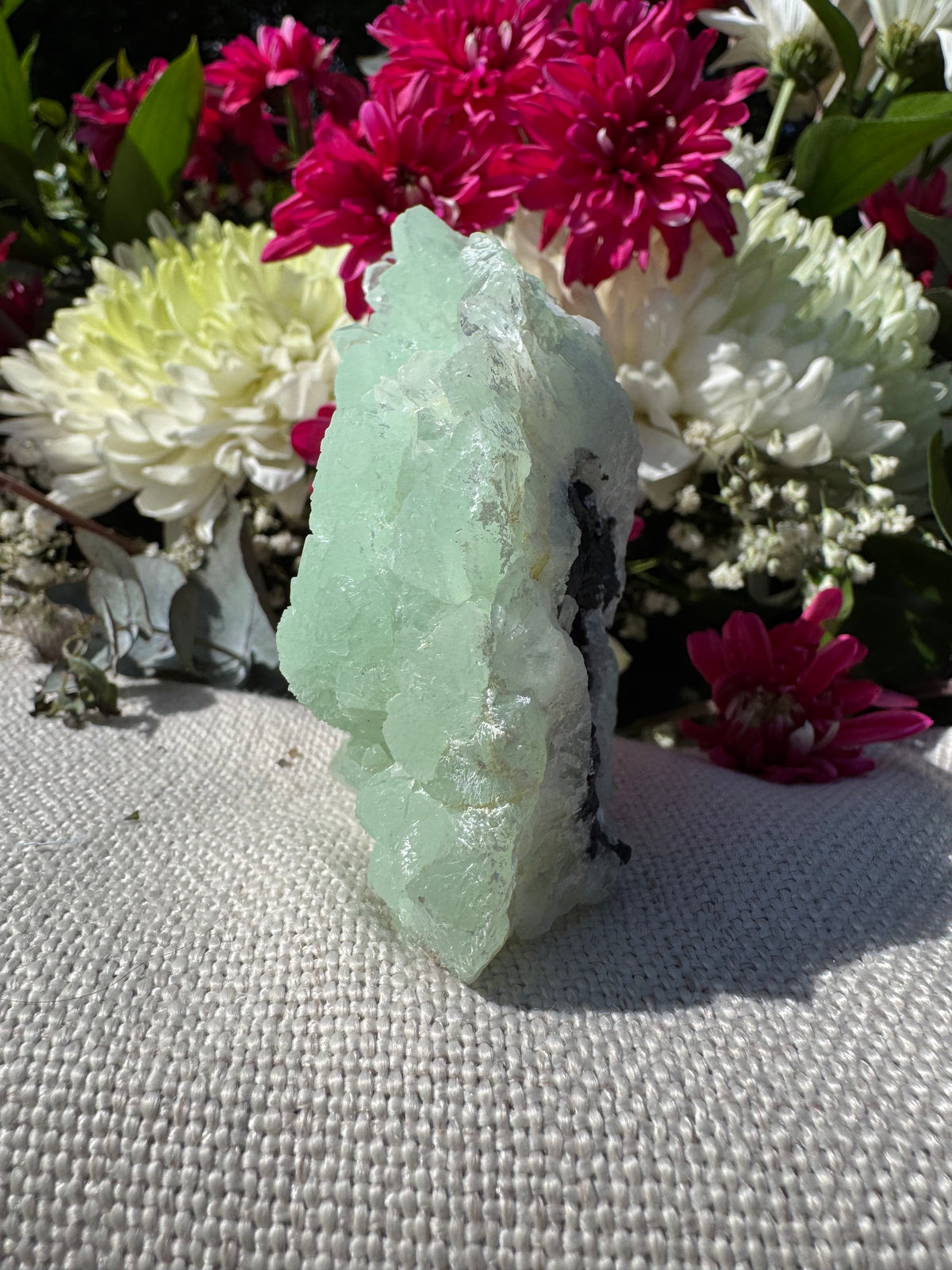Quartz On Botryoidal Prehnite with Black Tourmaline Specimen