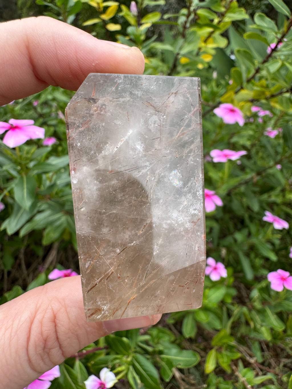 Red And Gold Copper Rutile in Quartz Freeform