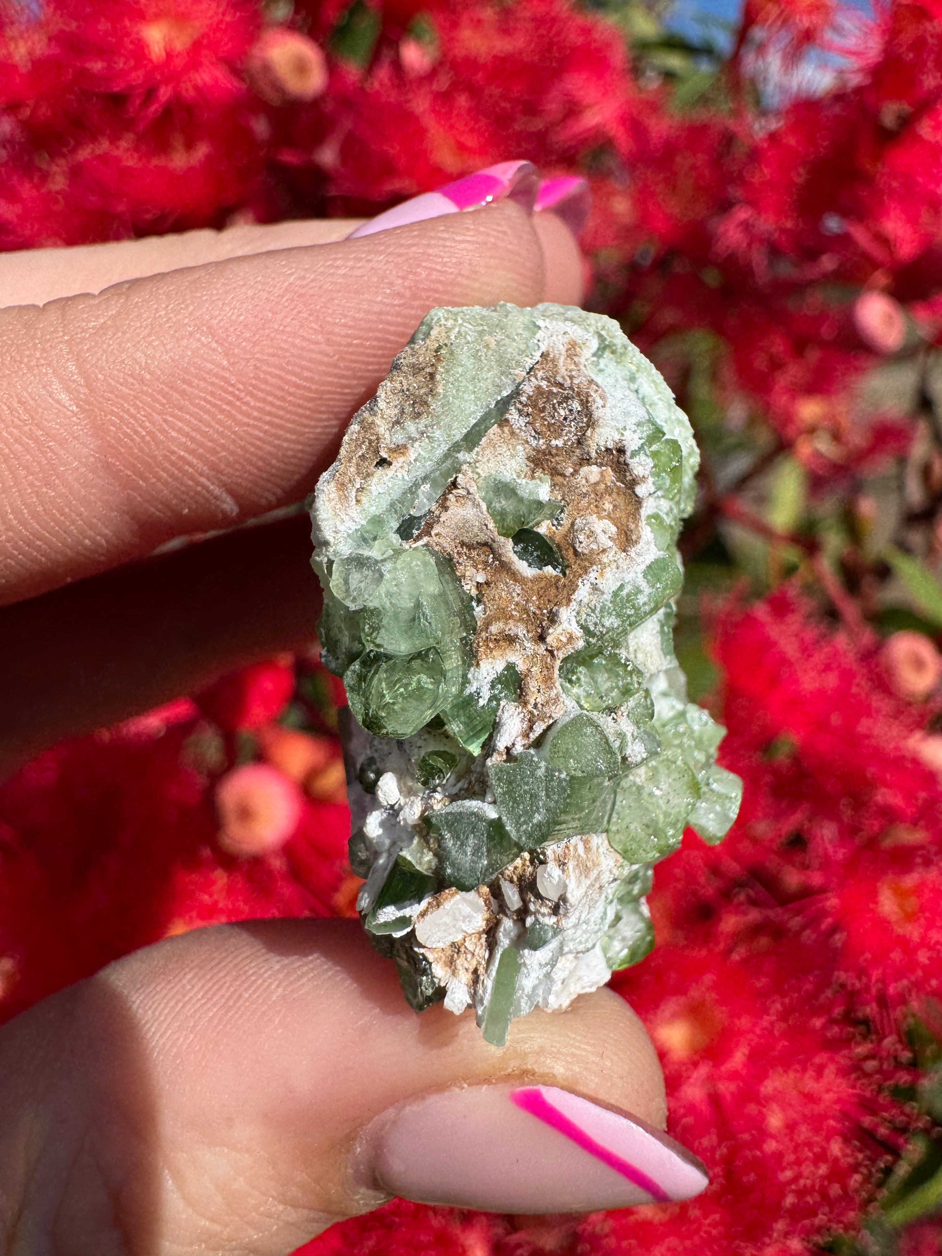 Green Tourmaline and Kunzite with Mica on Albite Matrix Specimen