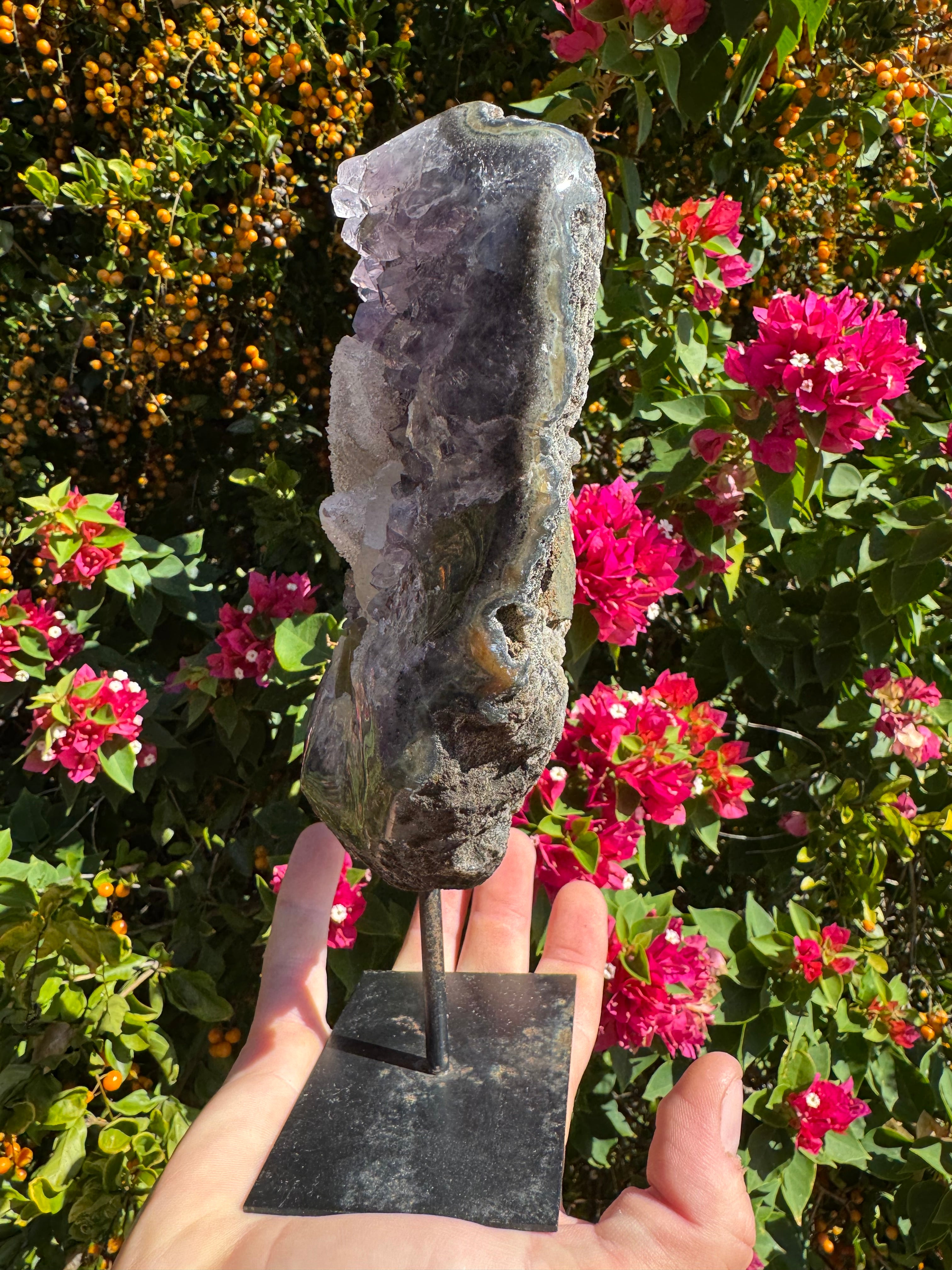 Amethyst Cluster with Druzy Calcite Inclusions