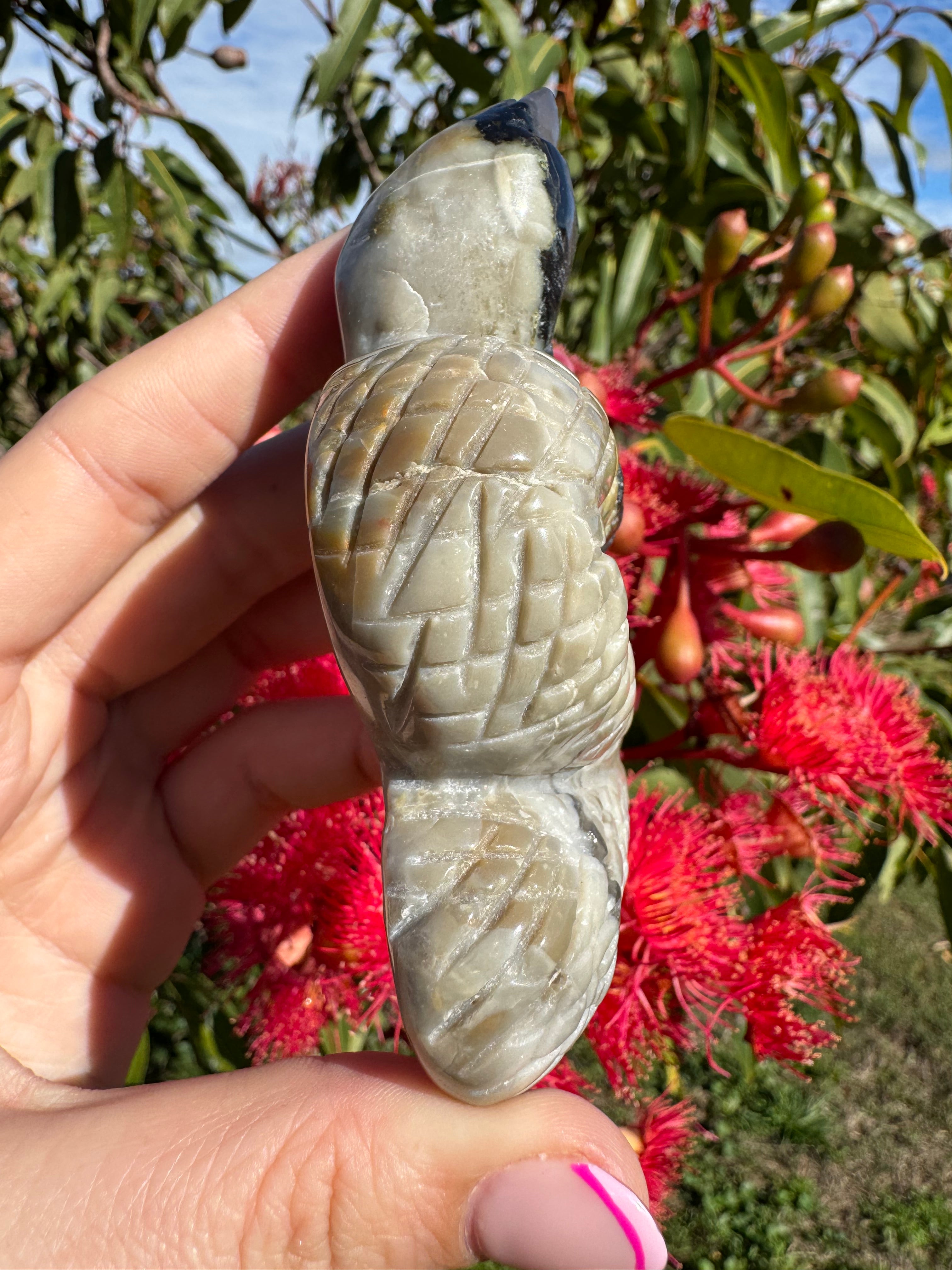 Volcanic Agate Snake Carving