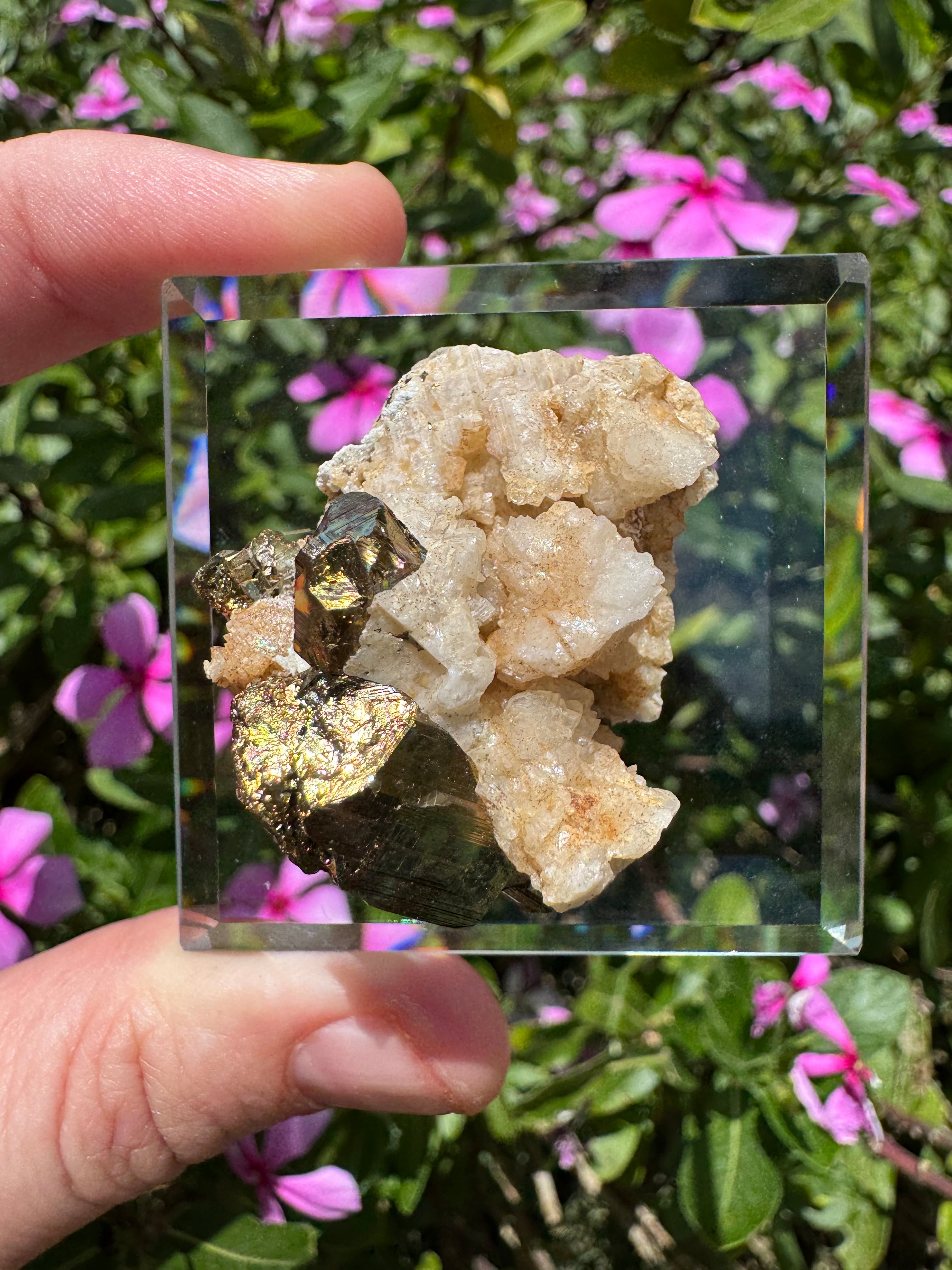 Iridescent Pyrite With Stilbite Cluster - A Grade