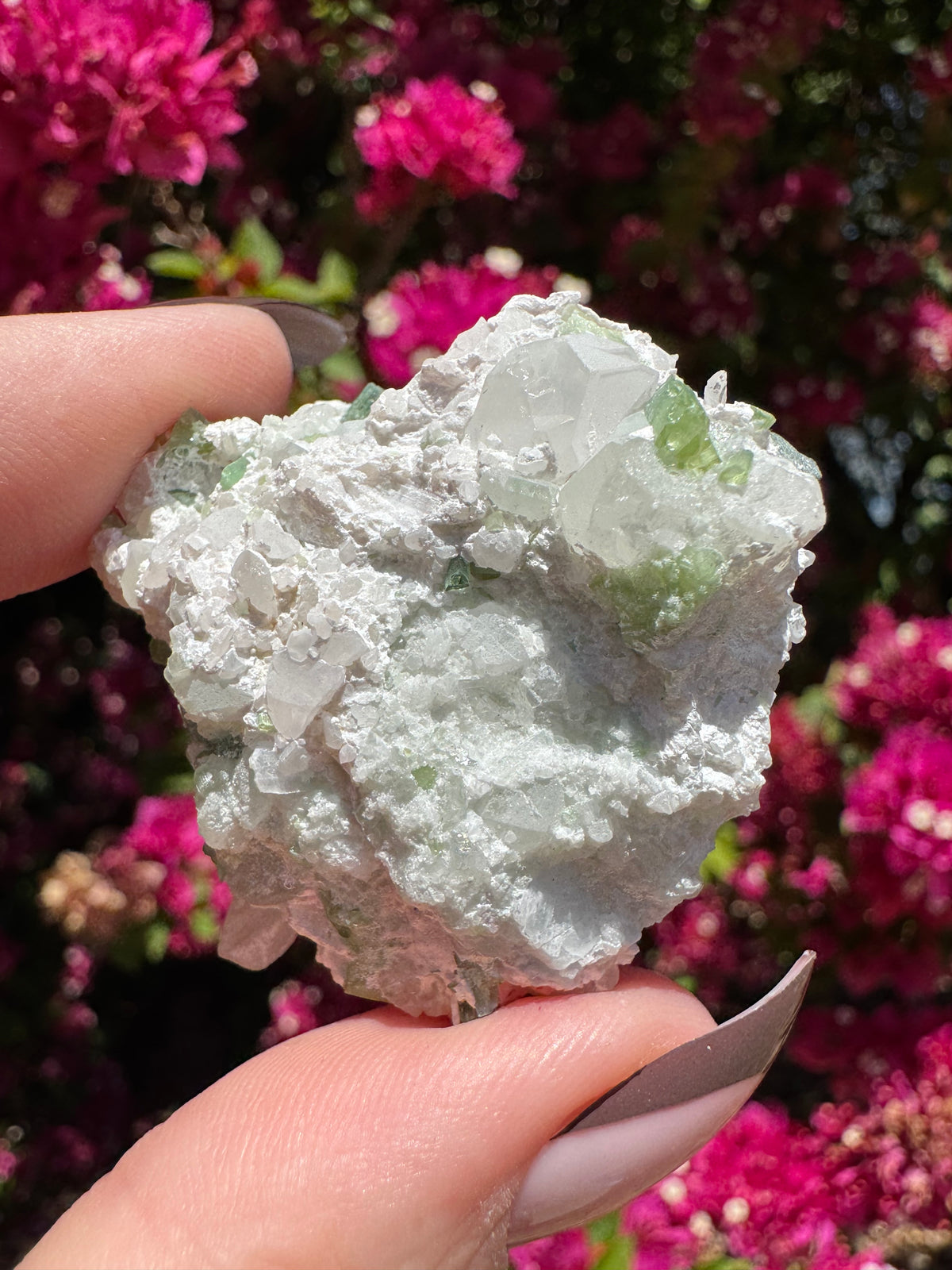 Spécimen de tourmaline verte avec kunzite sur matrice d'albite