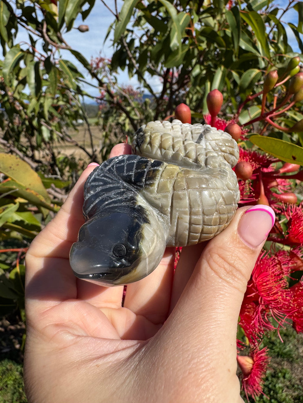 Volcanic Agate Snake Carving