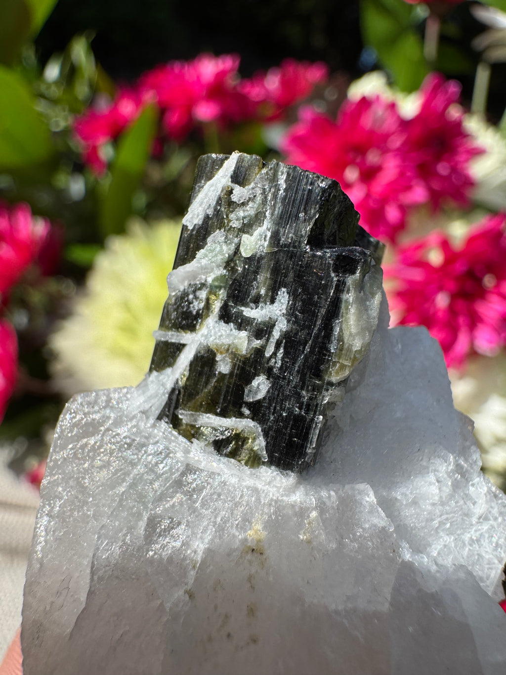 Green Tourmaline In Quartz With Sugar Quartz Coating