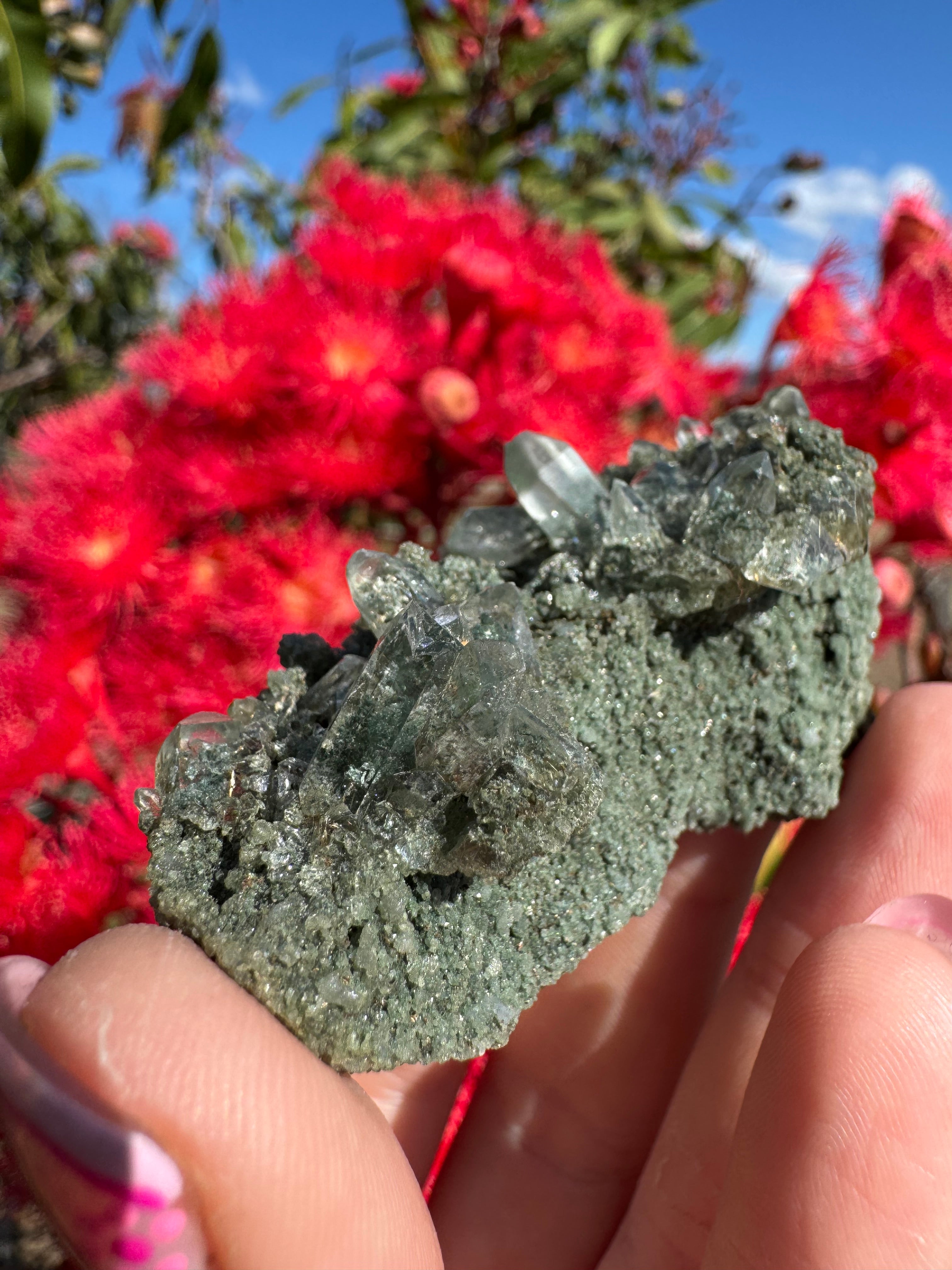 Himalayan Quartz with Chlorite and Rutile Inclusions Cluster