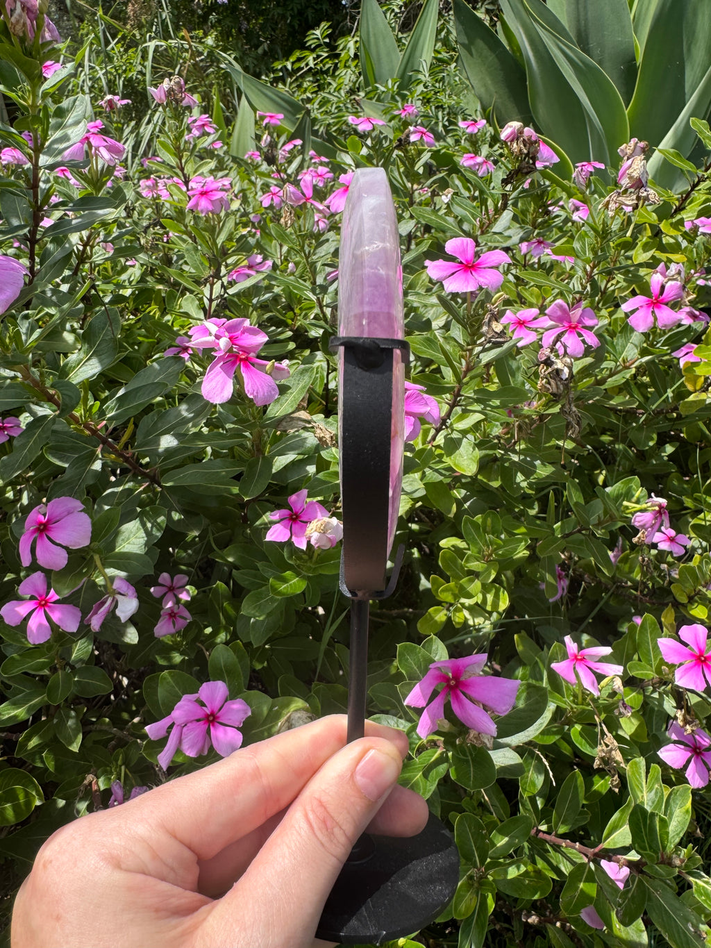 Purple Fluorite Crescent Moon on Metal Stand