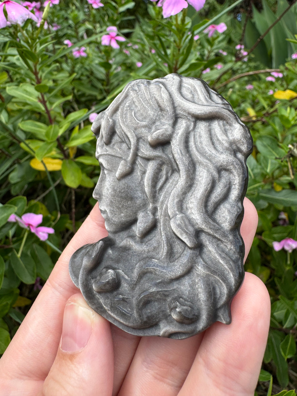 Medusa Carving - Silver Sheen Obsidian