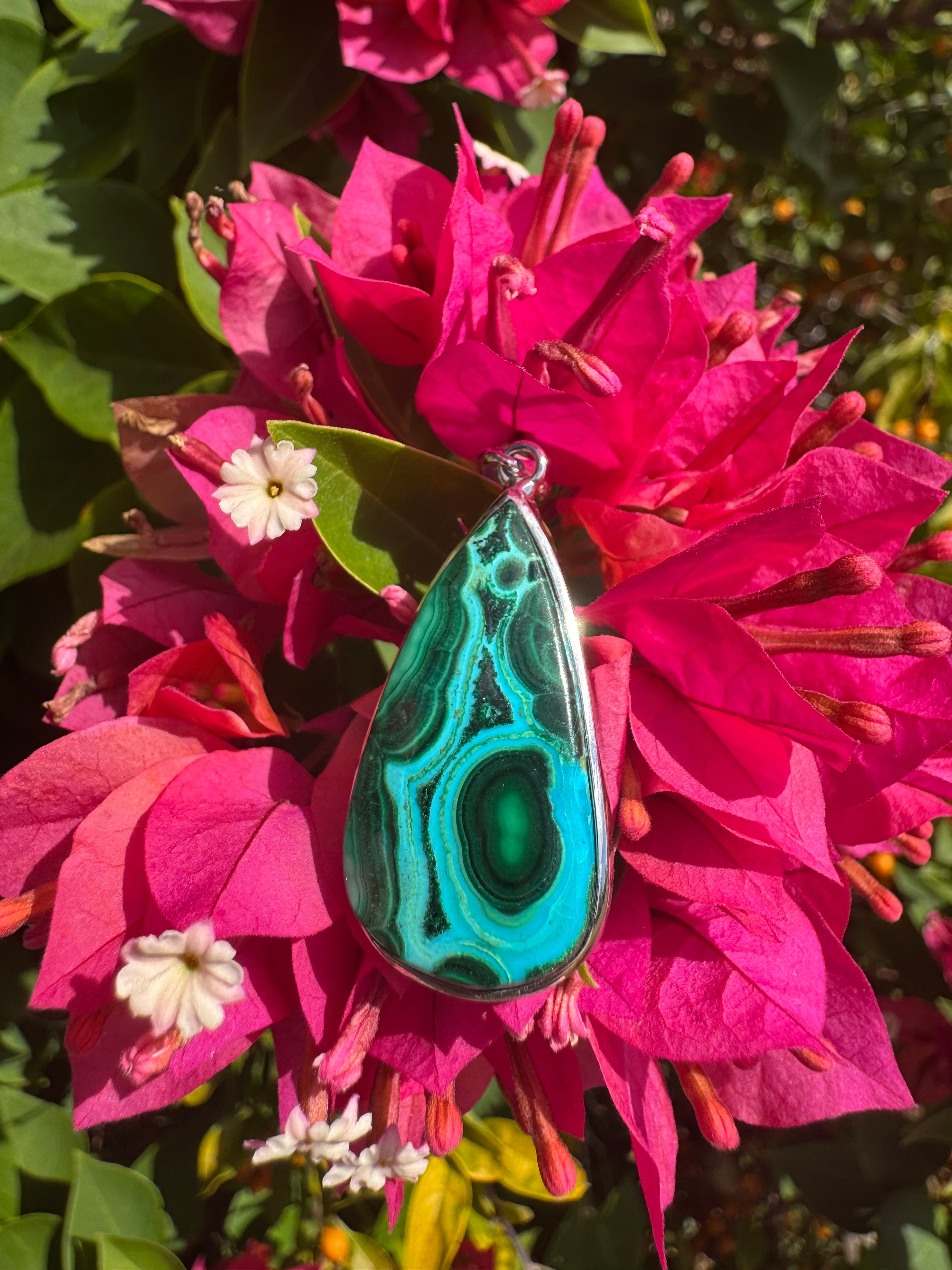 Malachite And Chrysocolla Pendant - Sterling Silver