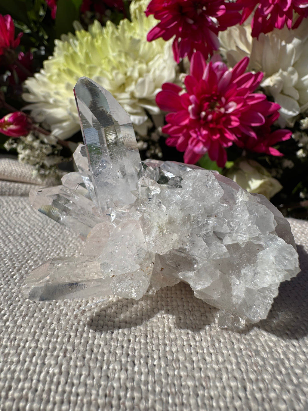 Himalayan Pink Lithium Quartz with Chlorite Inclusions Cluster