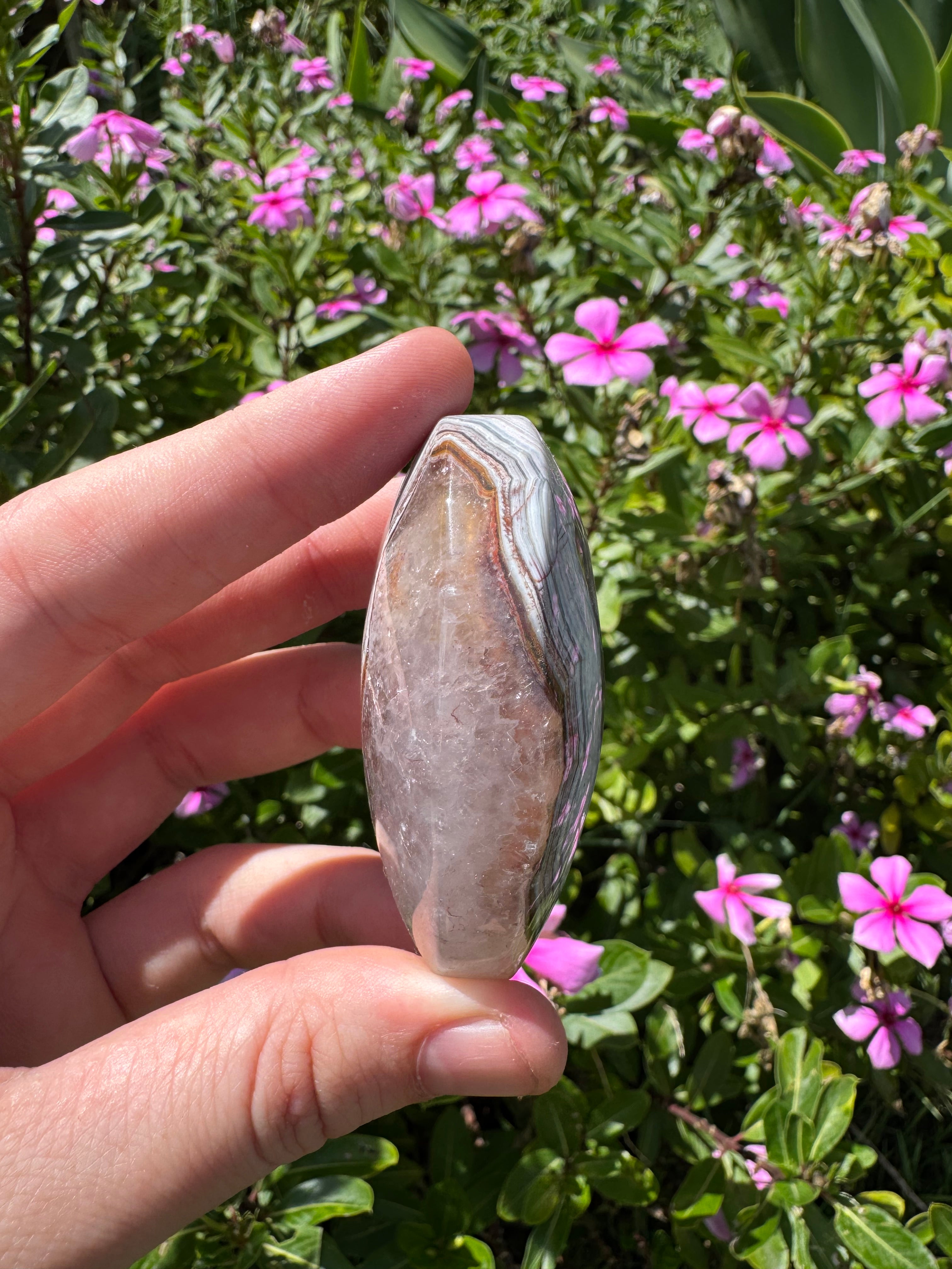 Mexican Agate And Amethyst Palm Stone