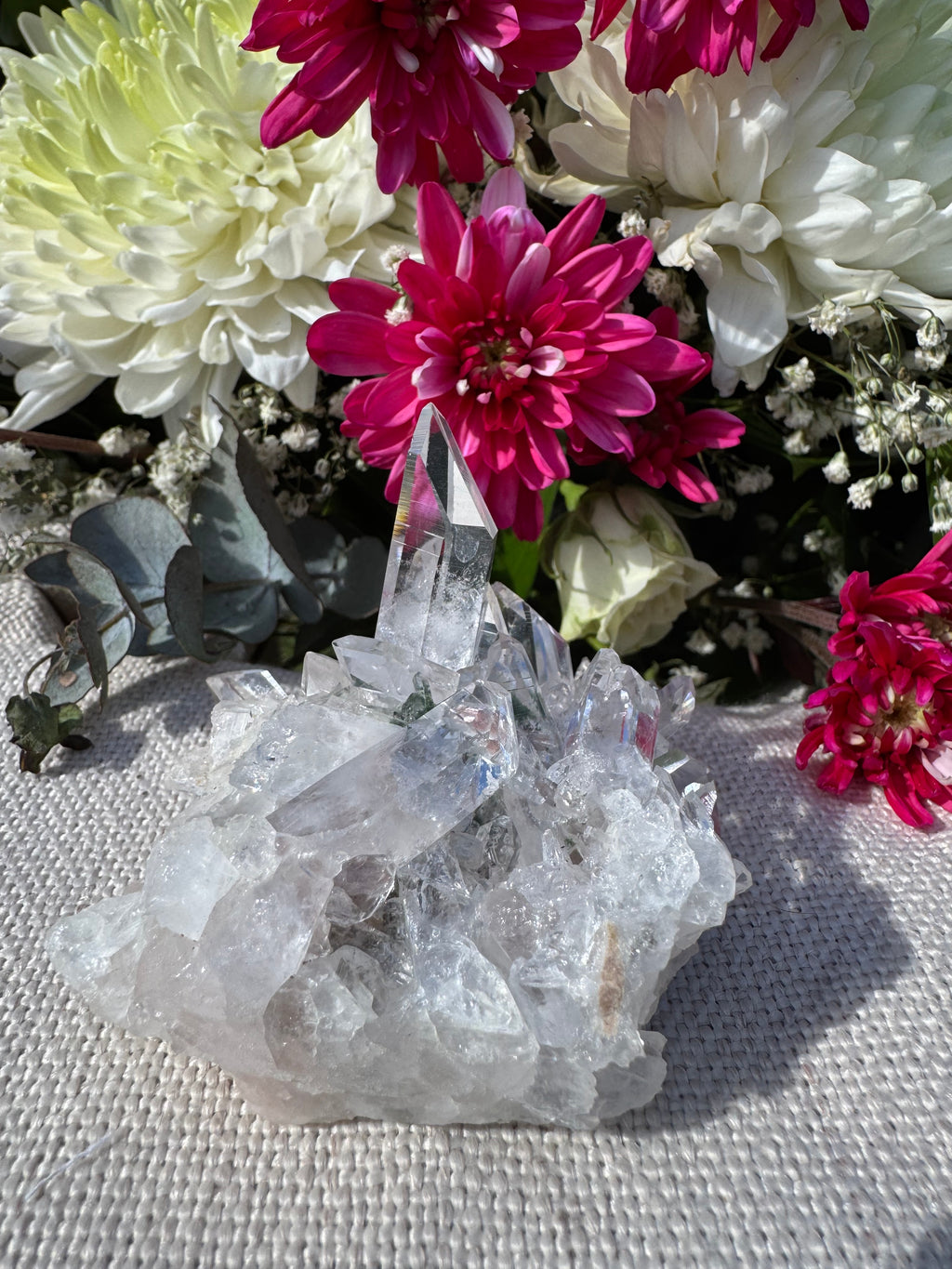 Himalayan Pink Lithium Quartz with Chlorite Inclusions Cluster