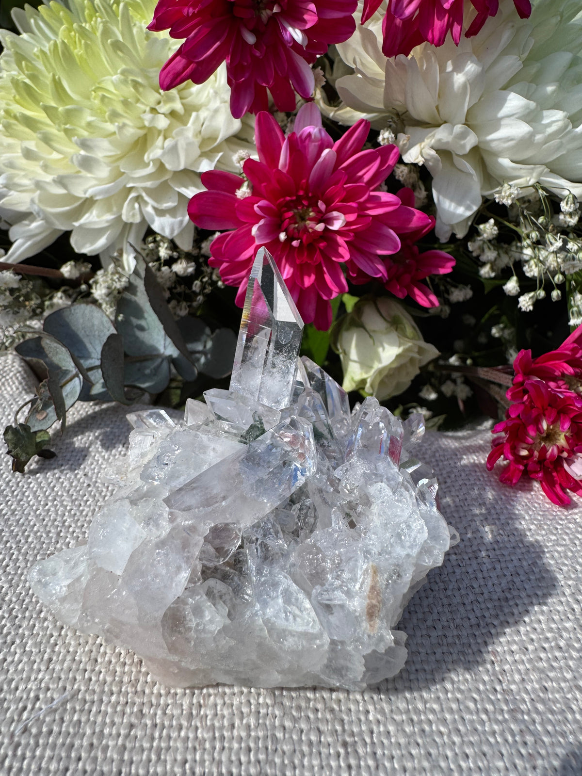 Himalayan Pink Lithium Quartz with Chlorite Inclusions Cluster