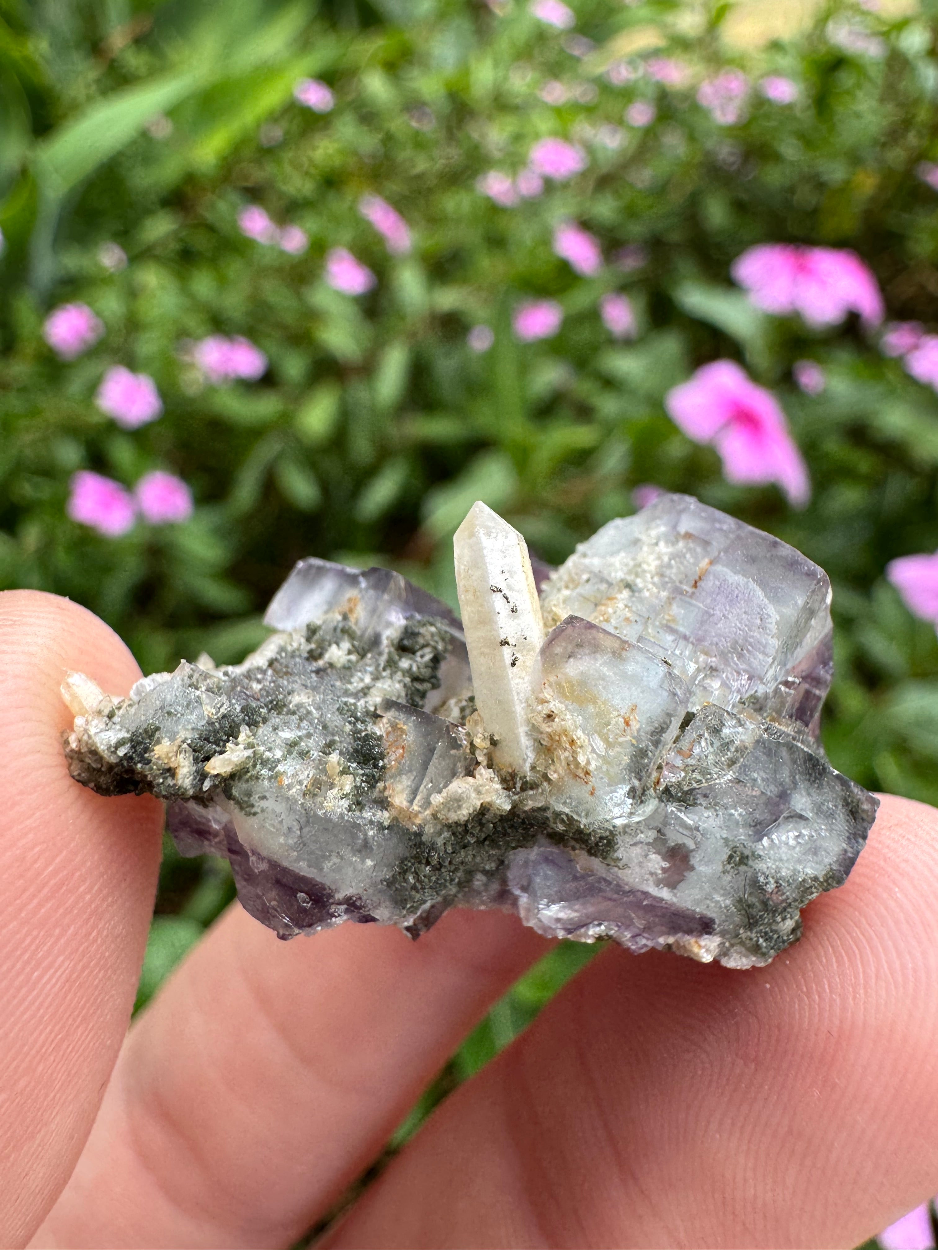 Fluorite And Pyrite With Calcite Point Specimen - High Quality