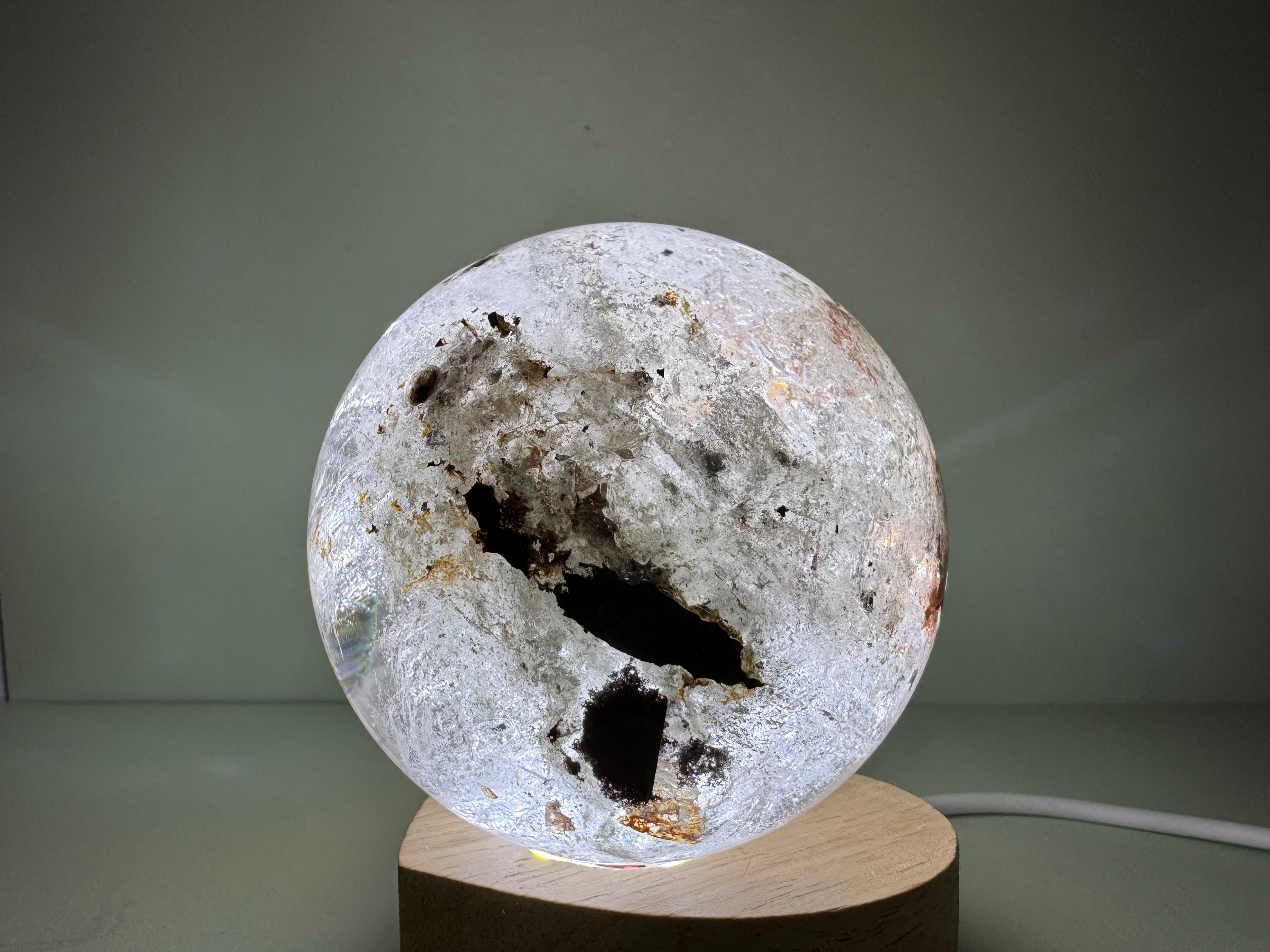 Enhydro Included Quartz Sphere - Moving + Stationary Bubbles