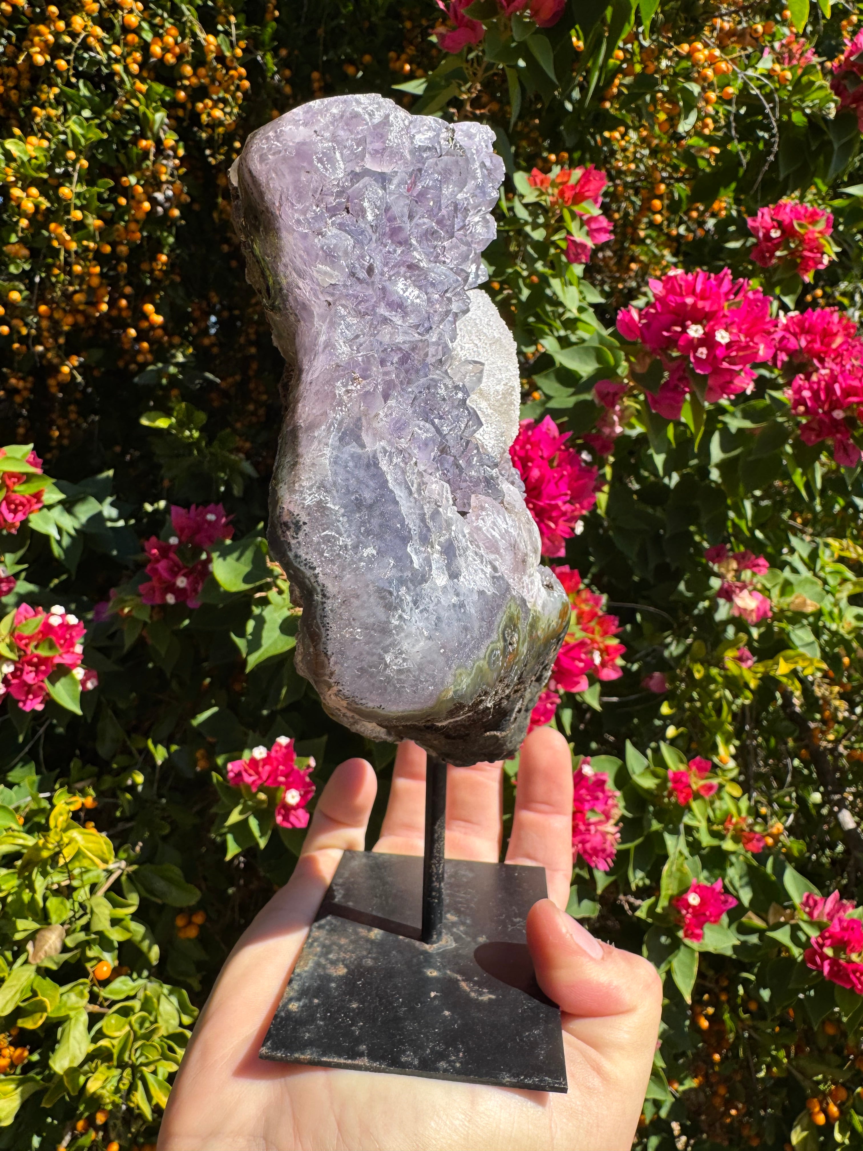 Amethyst Cluster with Druzy Calcite Inclusions