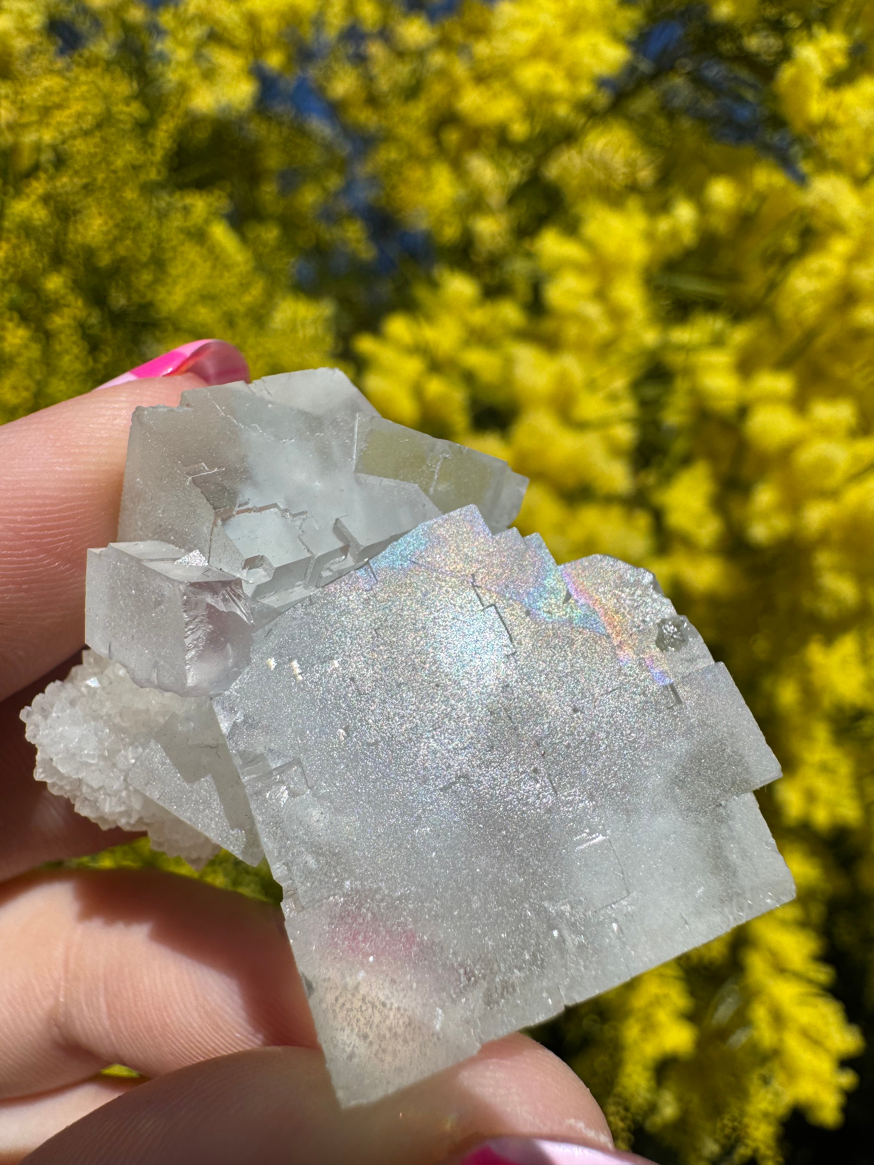 Iridescent Fluorite with Quartz Specimen