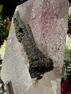 Spécimen de tourmaline verte dans du quartz avec saupoudrage de tourmaline naturelle | Socle personnalisé