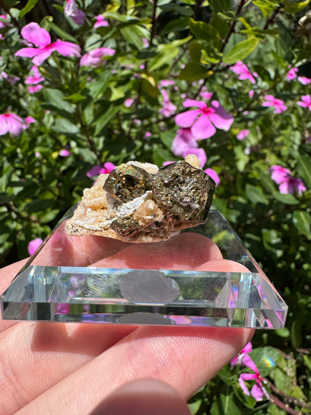 Iridescent Pyrite With Stilbite Cluster - A Grade