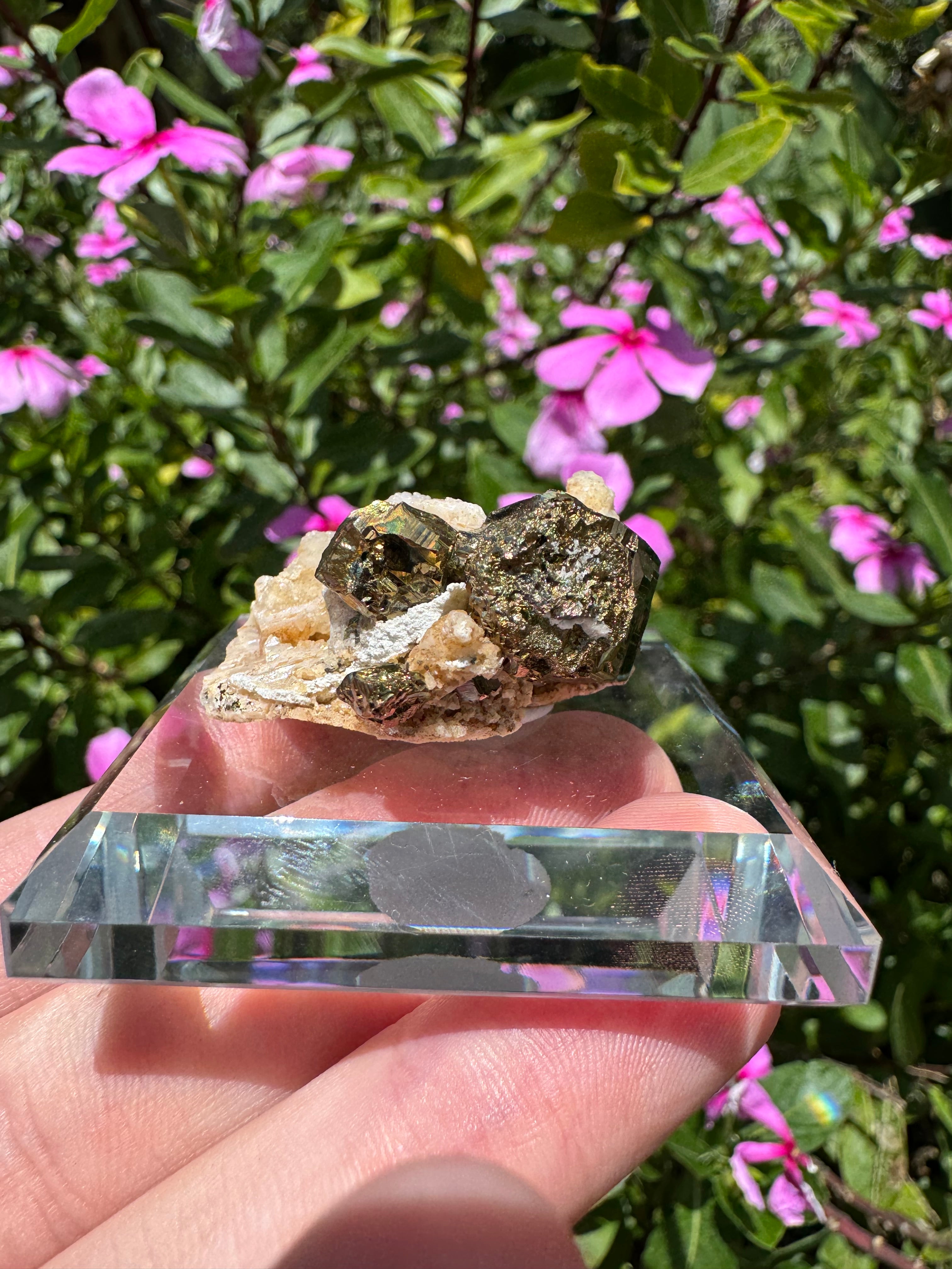 Iridescent Pyrite With Stilbite Cluster - A Grade