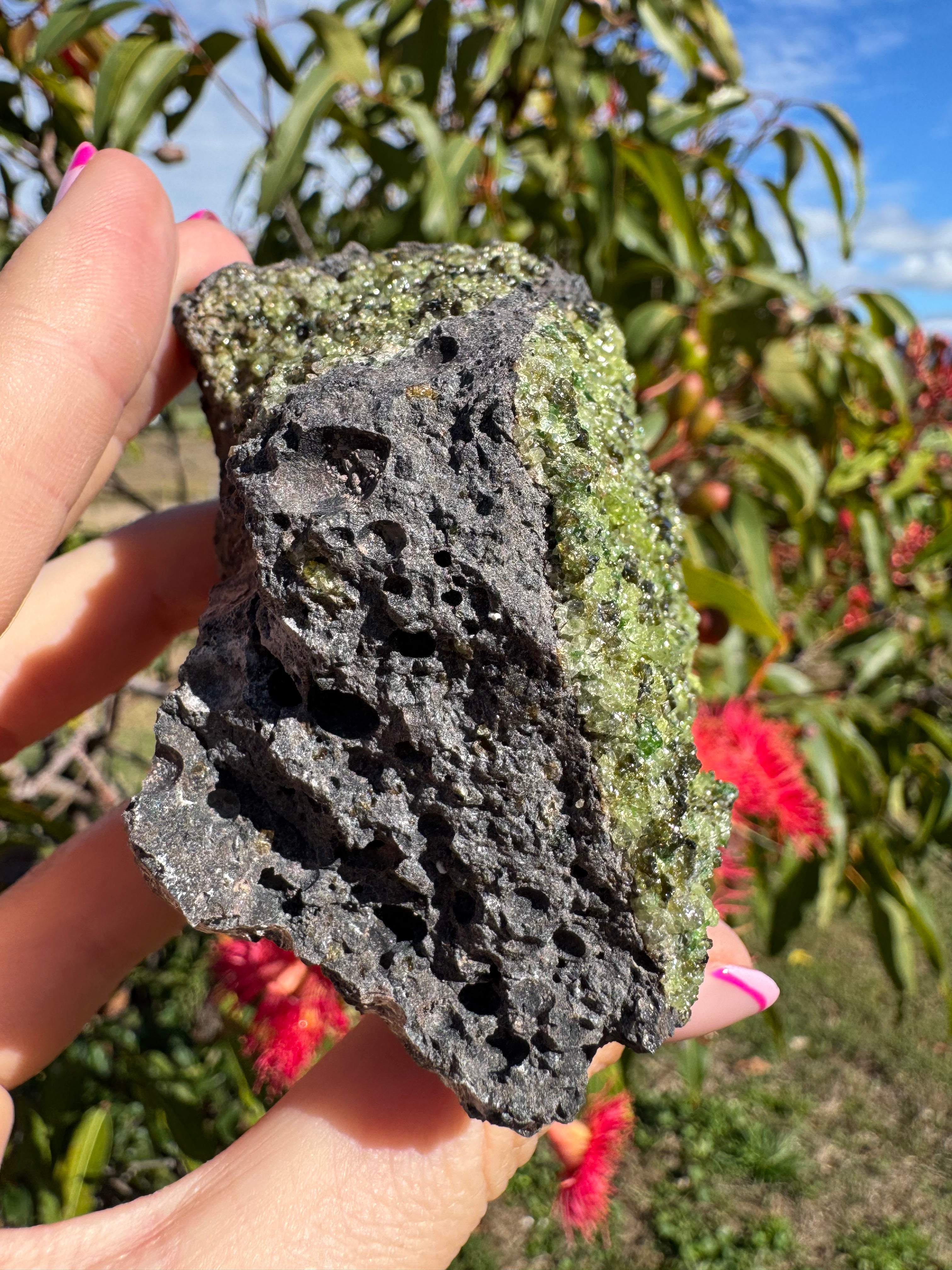 Peridot and Black Spinel On Matrix Specimen
