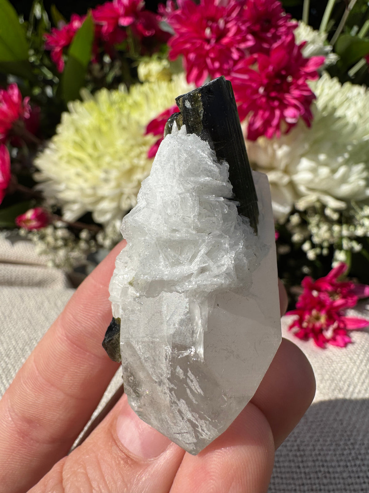 Green Tourmaline In Quartz With Sugar Quartz Coating