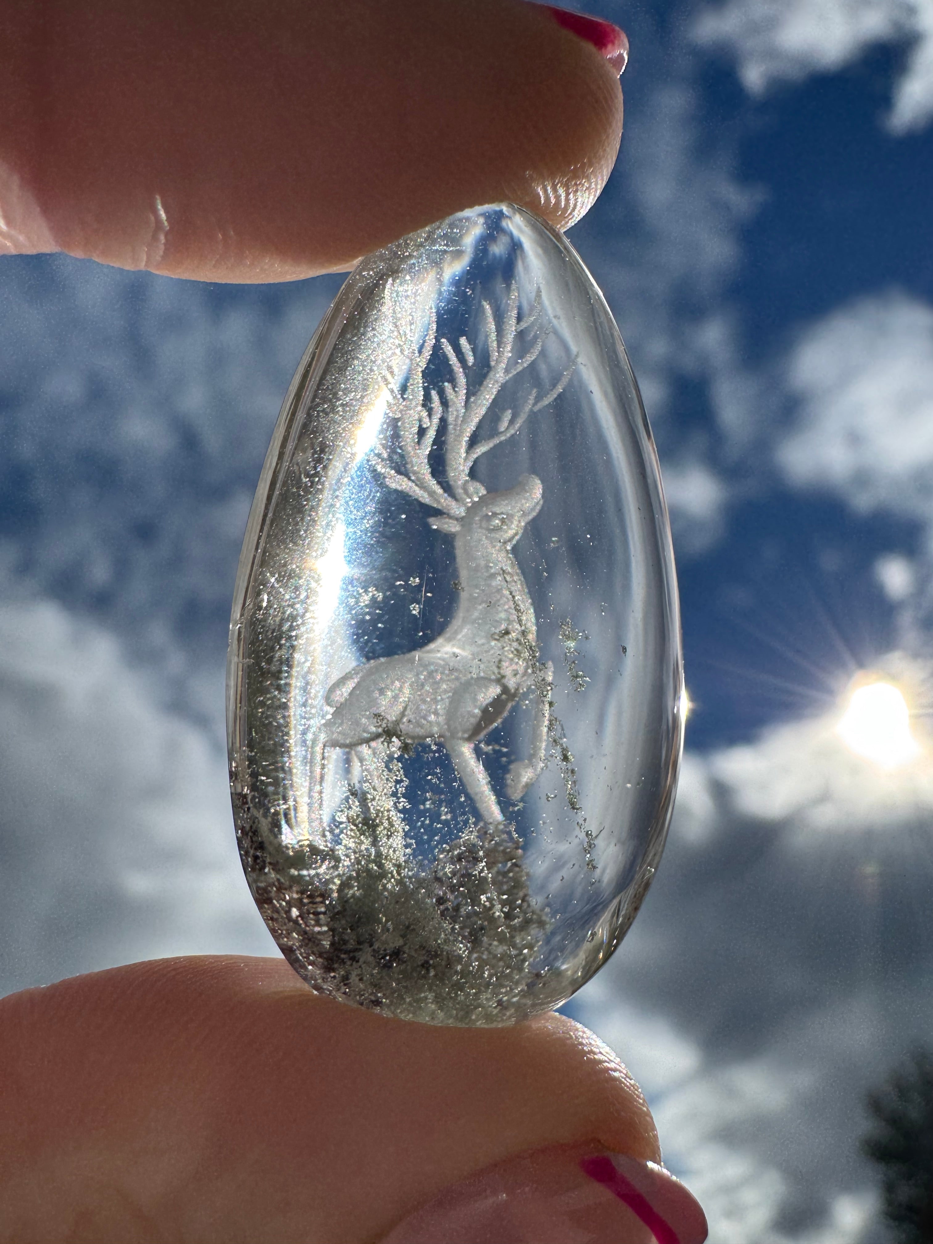 Premium Garden Quartz Deer Scene Carving – Collector Display Piece