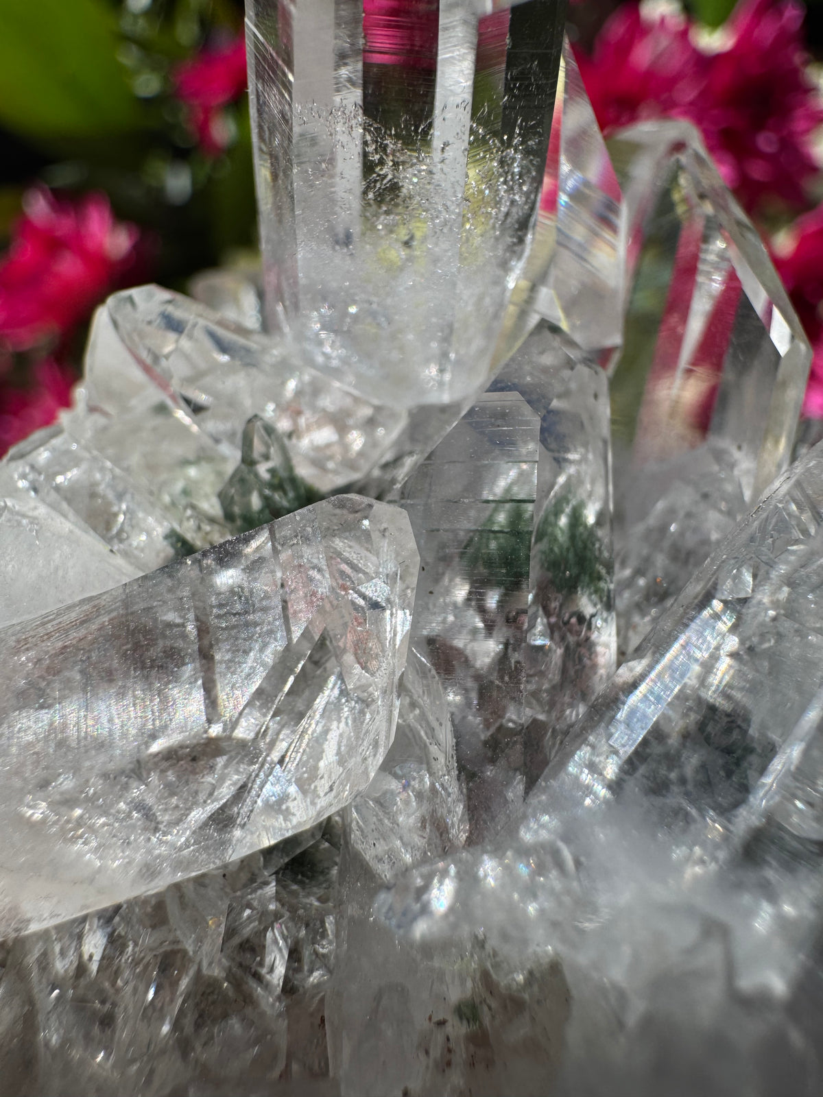 Himalayan Pink Lithium Quartz with Chlorite Inclusions Cluster