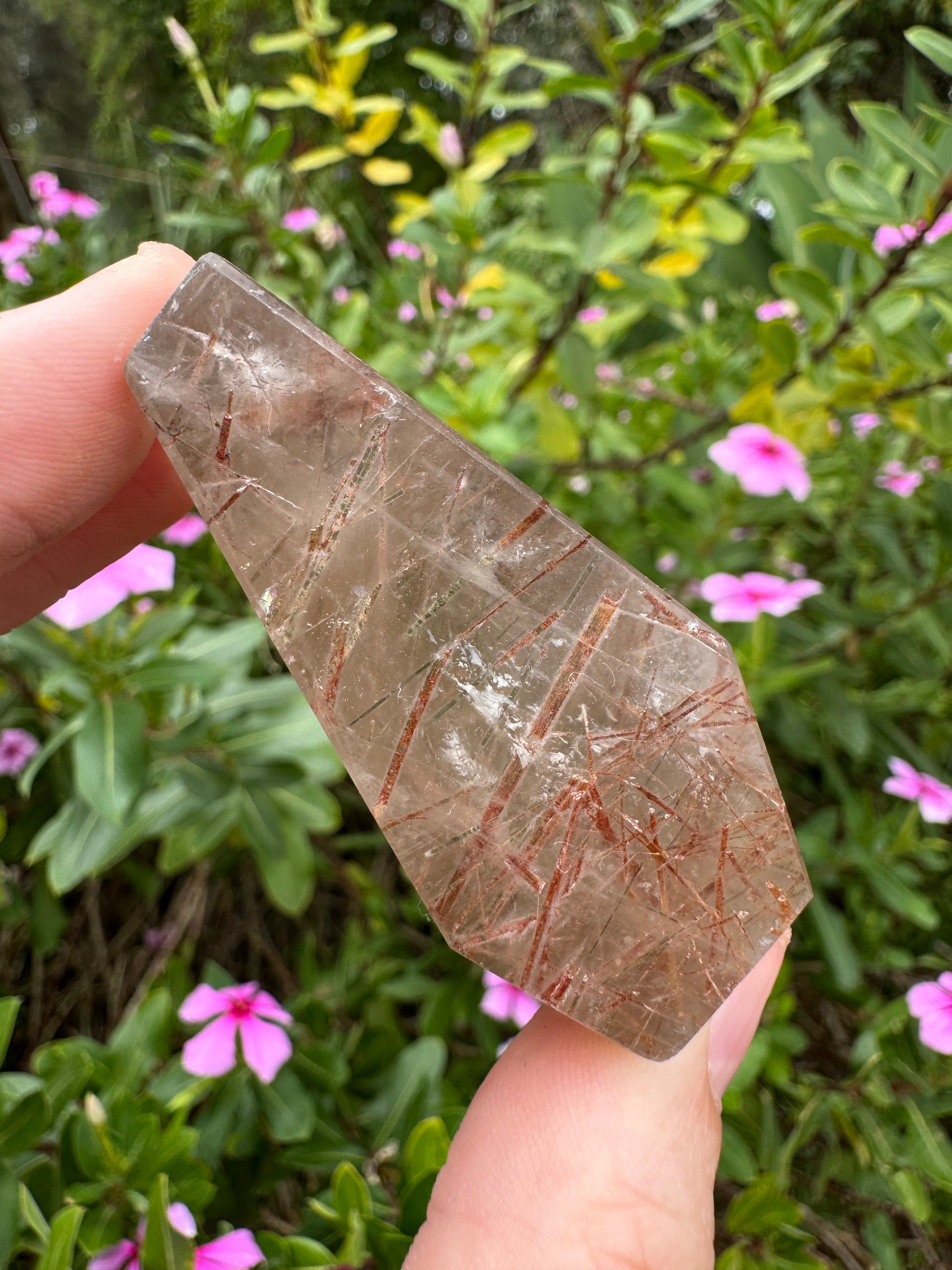 Red And Gold Copper Rutile in Quartz Freeform